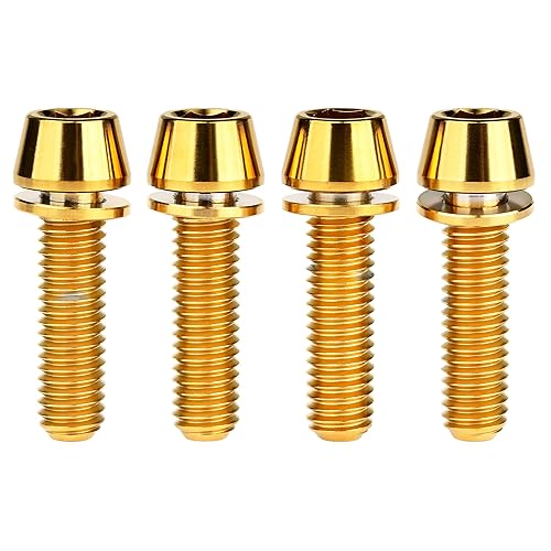 Titanio M6 x 16 18 20 0.984 in cabeza hexagonal cónica para freno de manivela de bicicleta, tornillos fijos mejorados, paquete de 4 (oro, M6 x 0.787