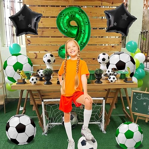 Miniatura 6 de Decoraciones para fiestas de fútbol globos de papel de aluminio número 9 para niños fanáticos del fútbol fiesta de cumpleaños decoración de fiesta