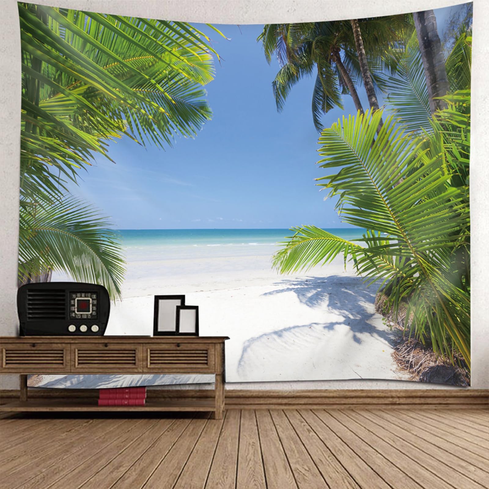 RDSGYZ Dywan ścienny do pokoju dziecięcego, 260 x 240 cm, zasłona ścienna z motywem krajobrazu, na plażę, palmy kokosowe, chusta na ścianę, dekoracja ścienna, do mieszkania, sypialni