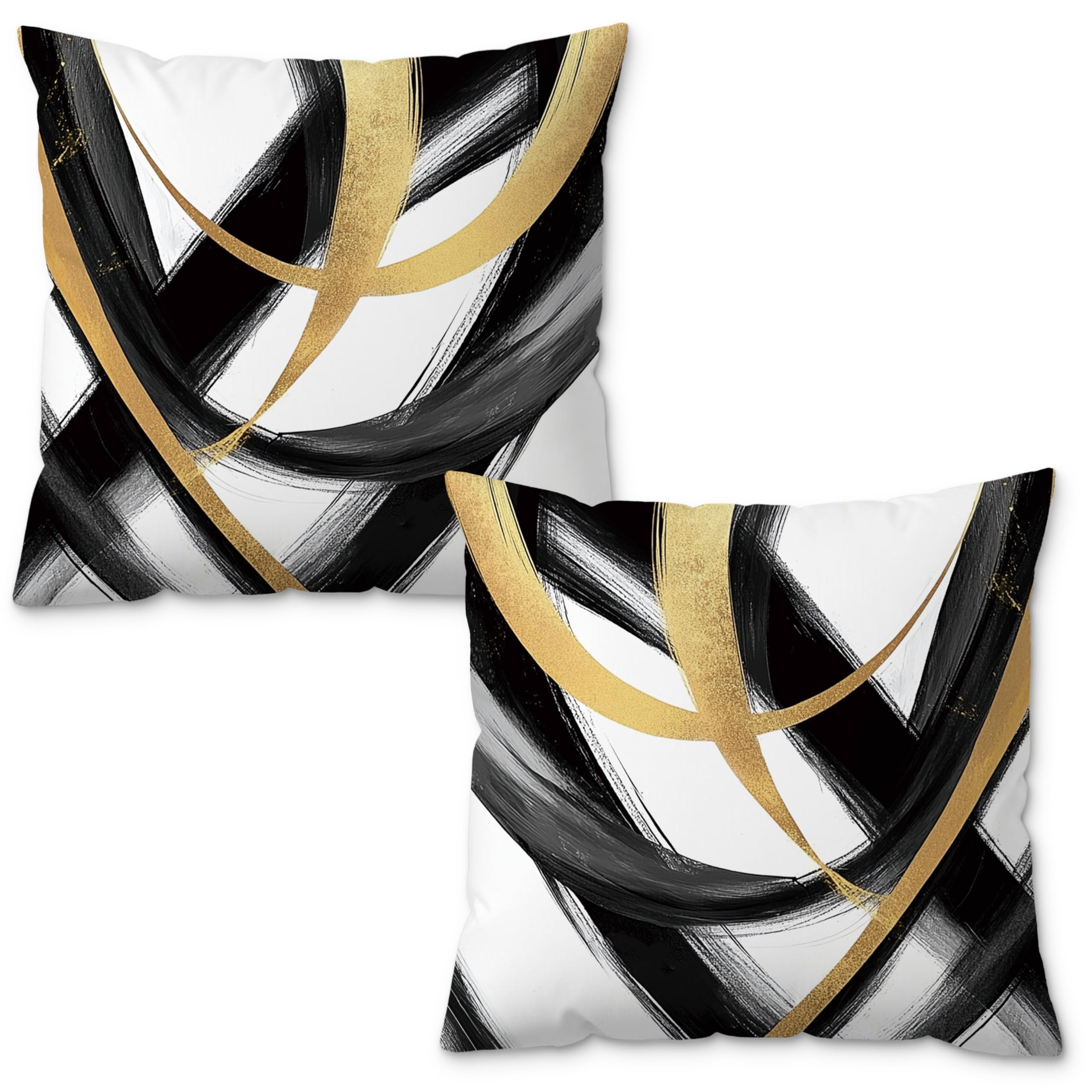 ROXMART Boho Abstract Contemporary Pillow Covers 18x18 Mid Century Modern Decor Black White and Gold Minimalist Decorative Pillow