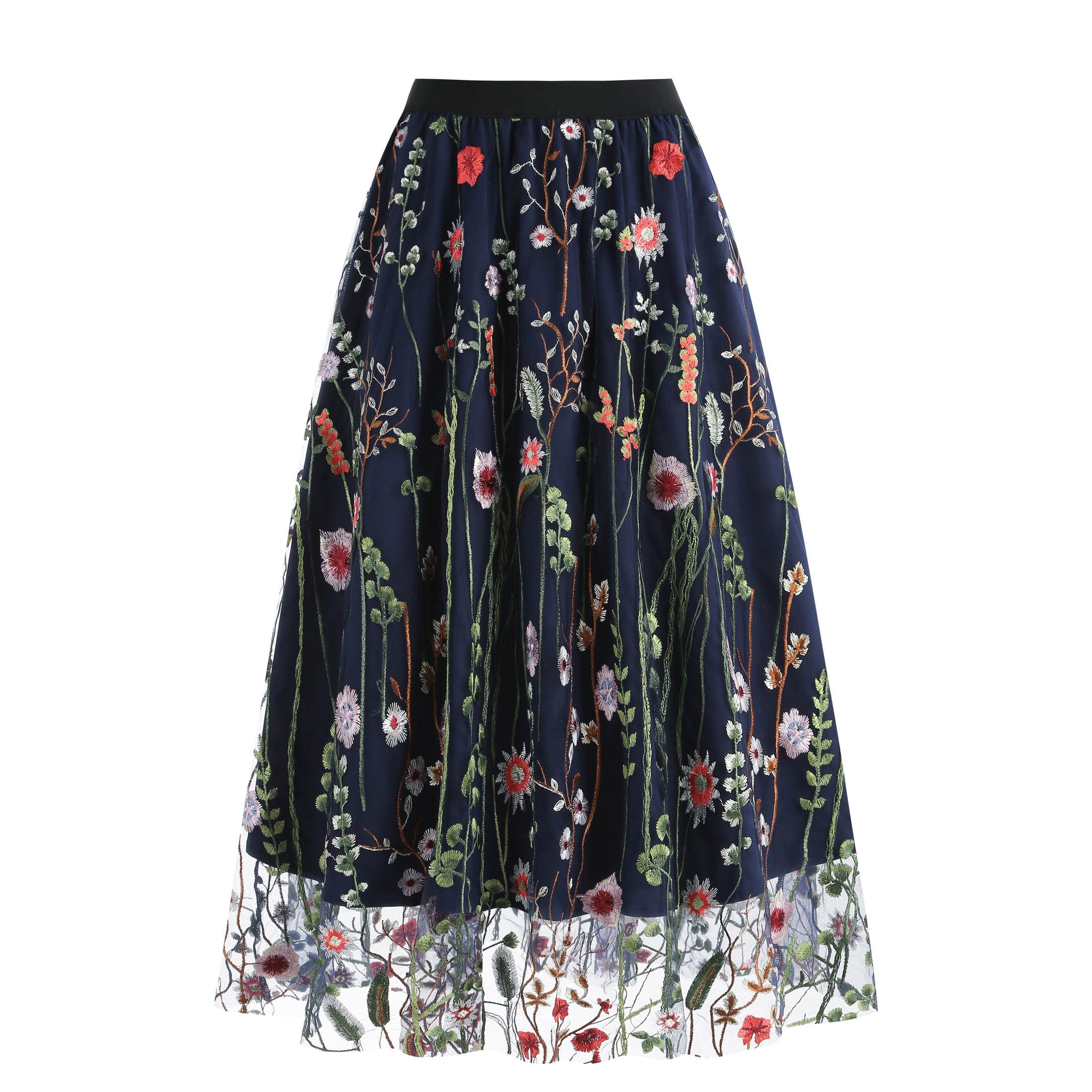 WellwitsWomen's Hearts Mesh High Waist Casual Formal Flare Midi Skirt