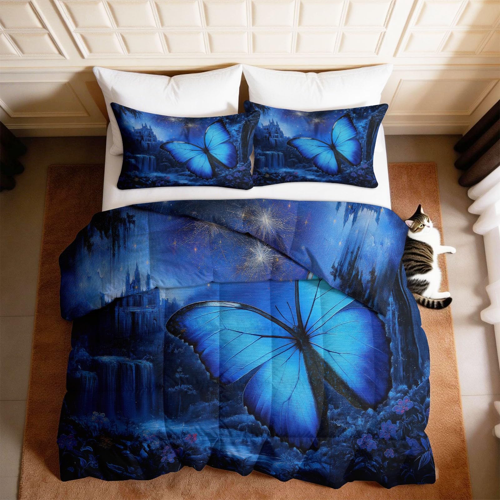 Edredón azul de mariposas ligero de 7,5 tog para dormir fresco sin sudar