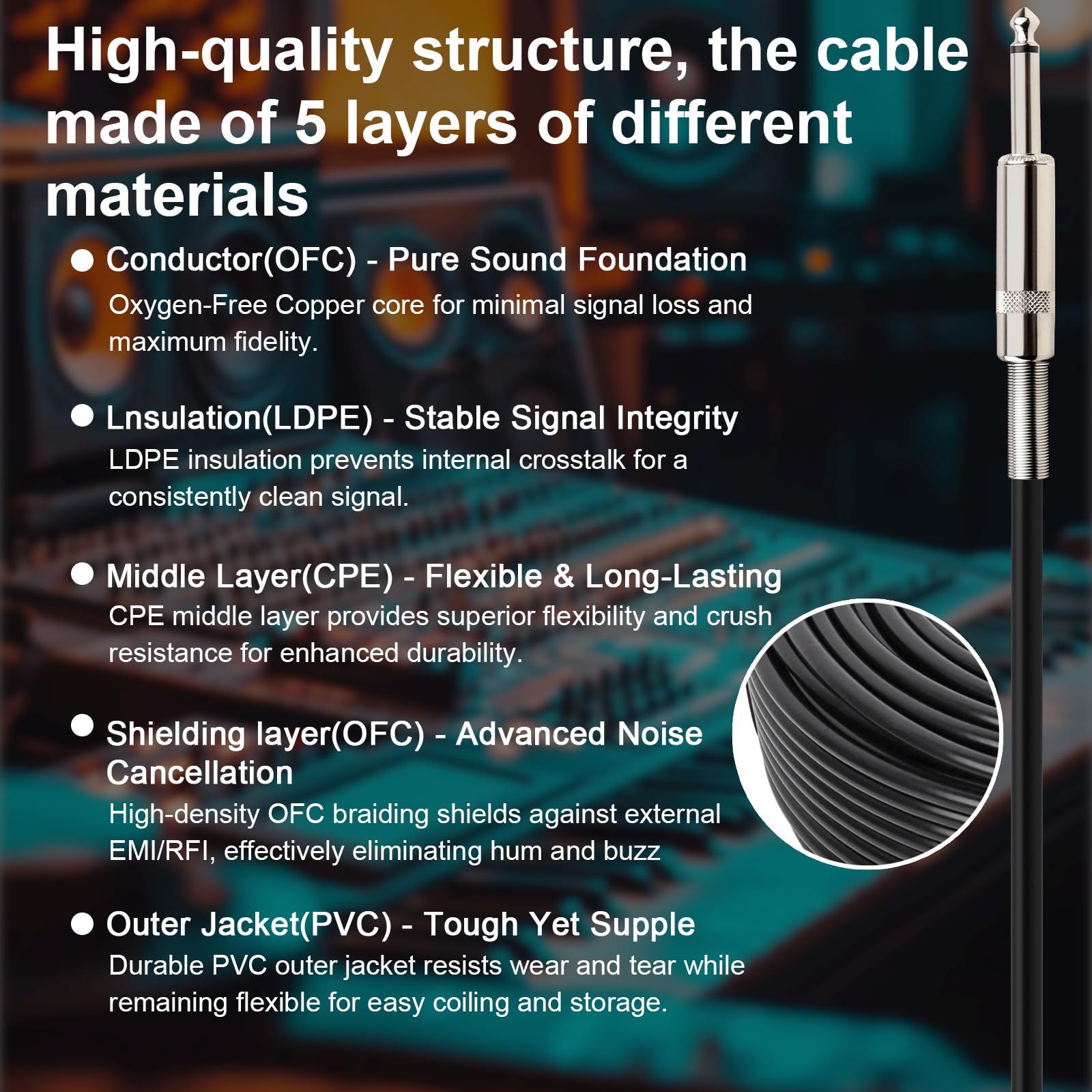 MOOKEERF Lautsprecherkabel 6,35 mm (1/4 Zoll), 0,6 m, TS-Stecker, DJ/PA-Audio-Lautsprecherkabel, 9,2 m, Lautsprecherkabel für Audio-Verstärker, 2 Stück