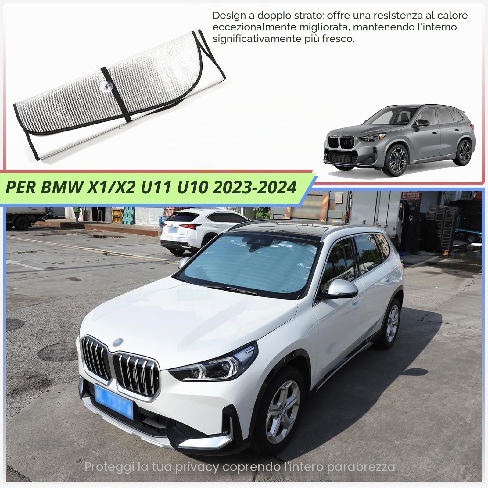 Parasole per parabrezza per BMW X1 U11 2023-2026 Parasole per finestrino anteriore pieghevole riflettente Visiera solare personalizzata Protezione UV Protezione per la privacy Protezione termica per