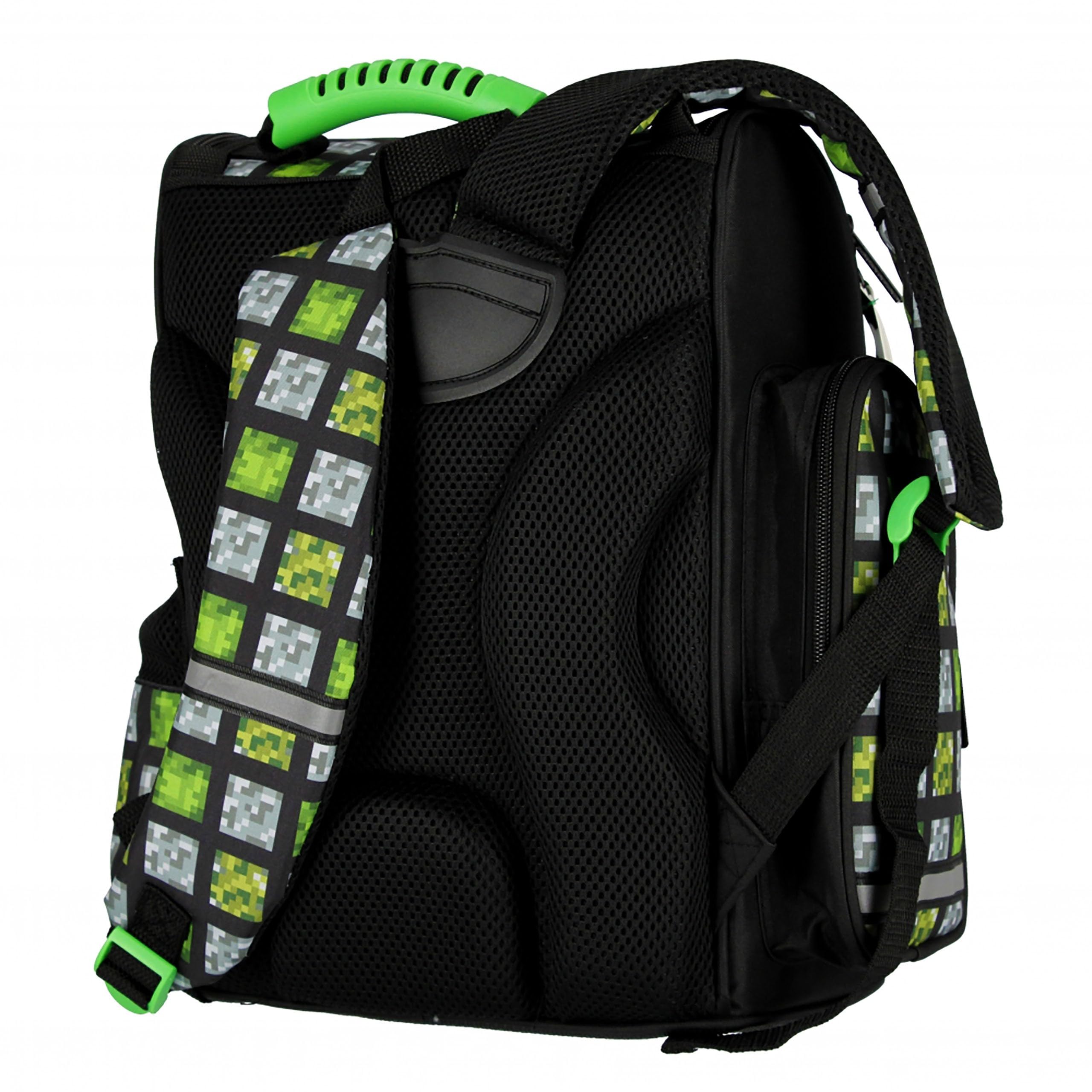 sarcia.eu Pixel Game schwarz-grüner Schulrucksack für Jungen, Schulranzen 37x32x20cm