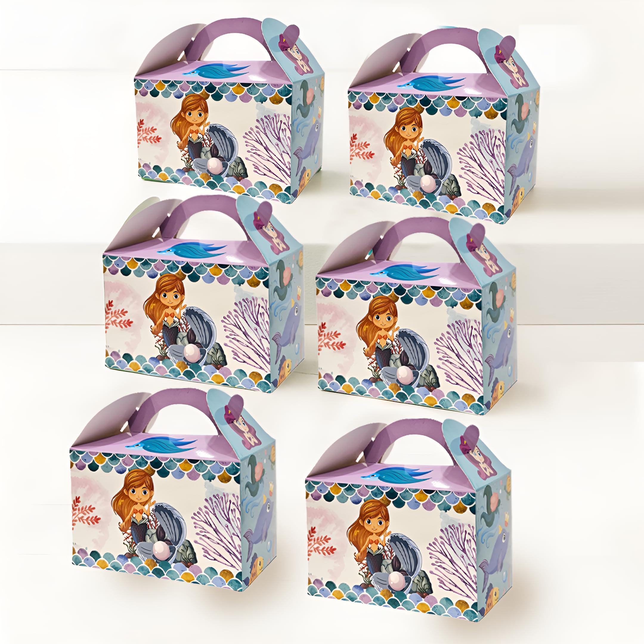 Wanna Party 10 Pack Mermaid Party Favor Treat Boxes - Mermaid Paper Gift Boxes Small Candy Snack Goodie Bags for Kids Summer Party Purple Blue Gift Wrapping Box for Birthday Holiday Baby Shower-image-2