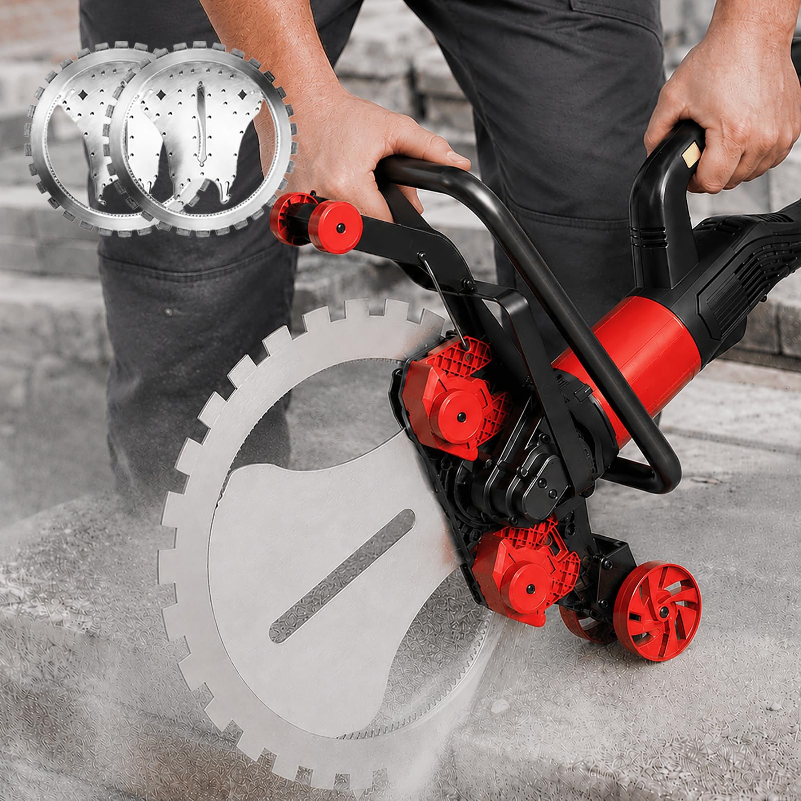 HCAUYNN Masonry Saw, 410mm Electric Concrete Cutter - 300mm Cutting Depth, Wet Dry Wall Saw with Water Pump for Building and Renovation Work 2*saw