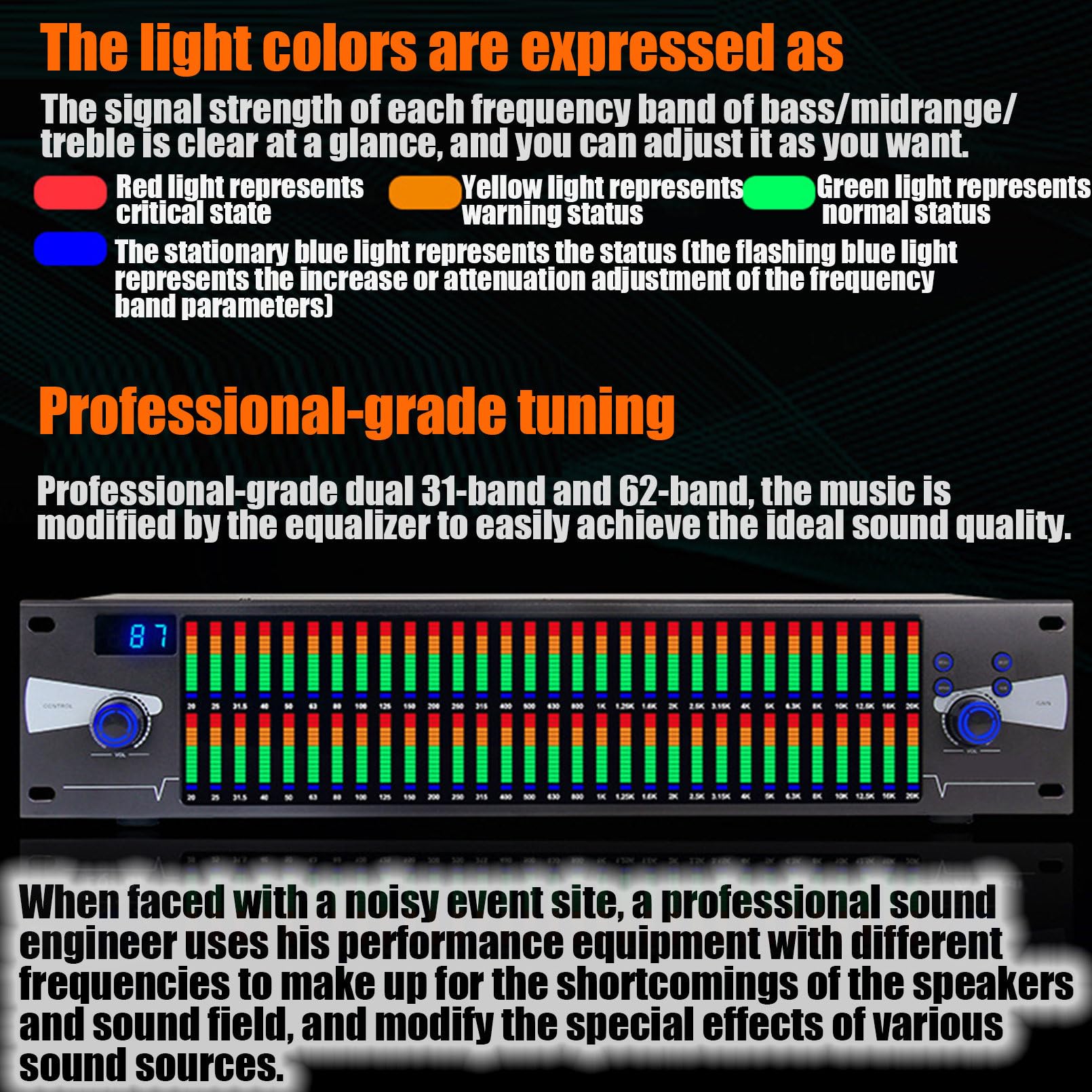 Equalizzatore Grafico, Controller di Effetti bilanciati a 31 Bande, processore Mixer Digitale DJ, eliminatore di Feedback DSP, Produzione Live migliorata sul palco