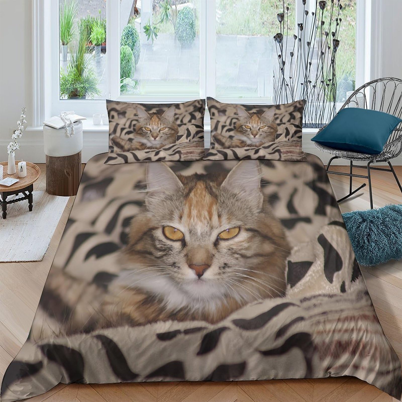 XFKLYNVCJ 3D Printed fluffy cat Duvet Cover Microfiber wild animal style Quilt Cover Soft Breathable Easy Care for Student Dormitory University Accommodation Daily Use King（220x240cm）