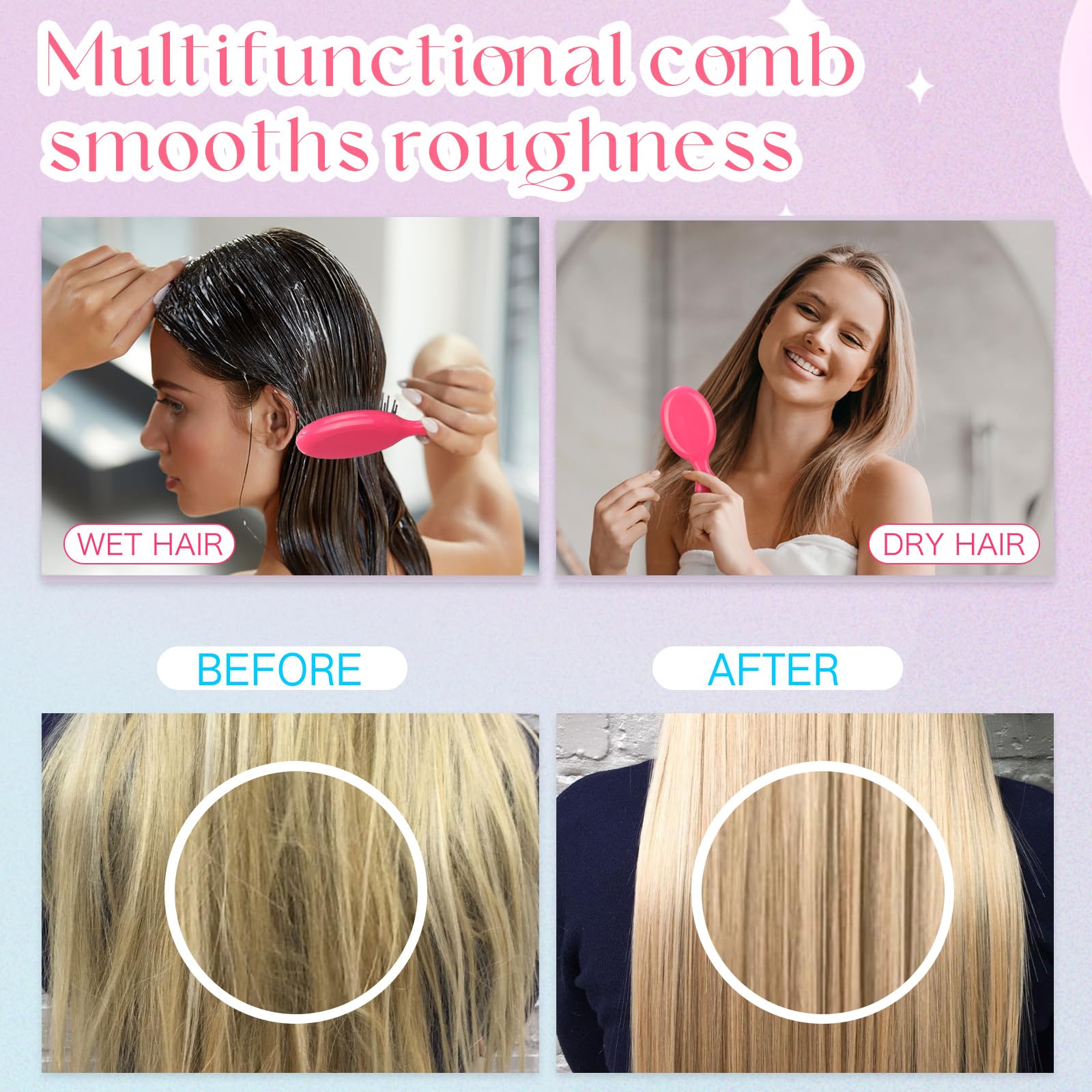 24 mini cepillos para el pelo para niños y niñas, cepillo para el cabello húmedo de viaje, mini cepillo para desenredar el cabello de cerdas suaves para la mayoría de tipos de cabello, alisado con