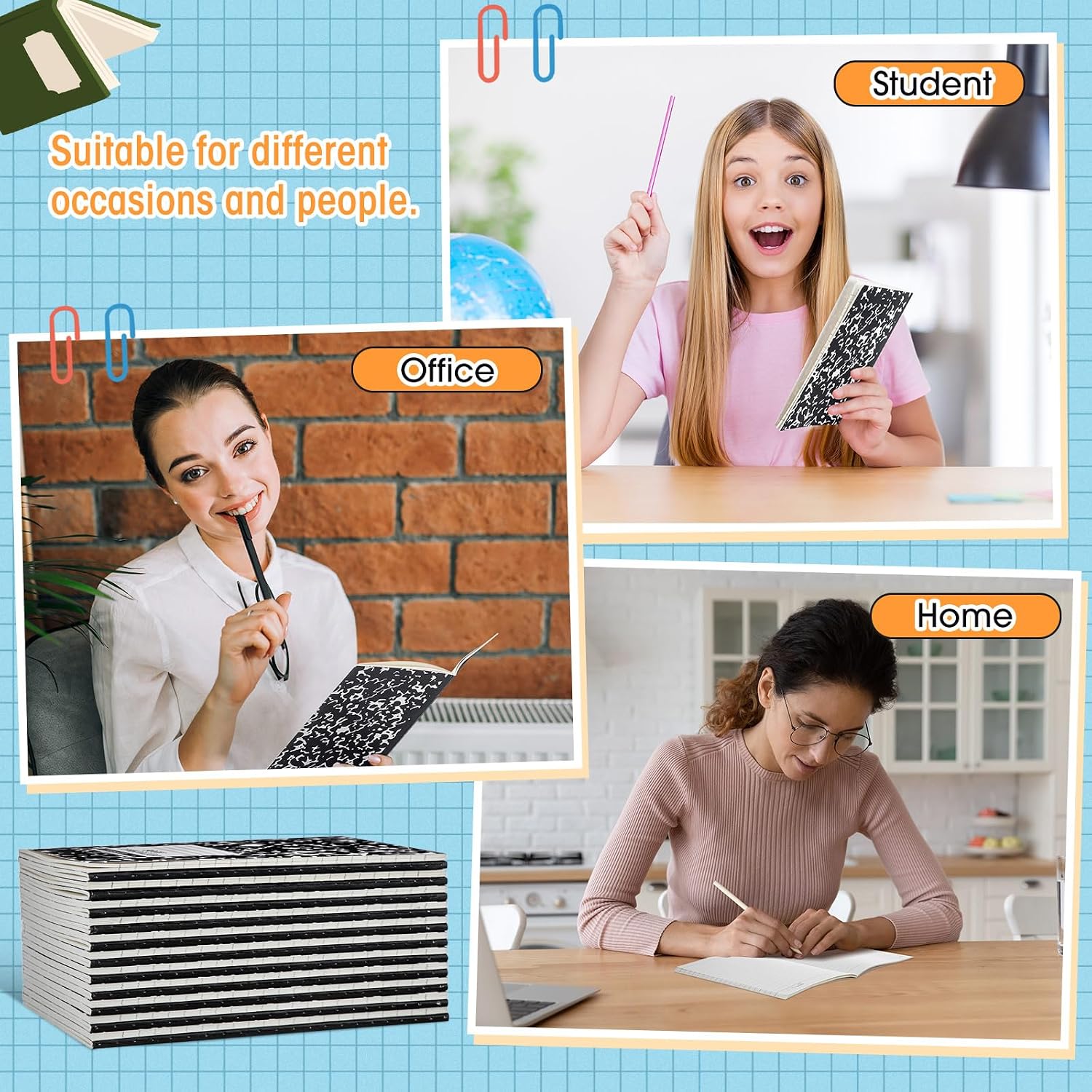  150 Pack A5 Composition Notebooks Bulk Wide Ruled, Black thumbnail