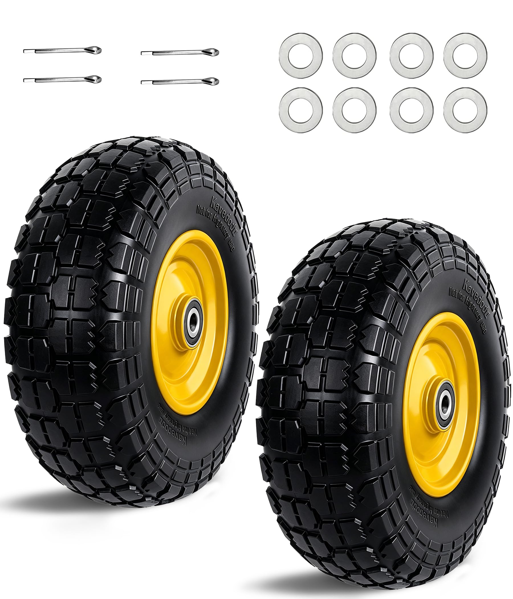 12'' Flat Free Tires Rubber Replacement Solid Tire and Wheel Assemblies for Hand Trucks Garden Cart Wheelbarrow - 3.5”Wide Polyurethane Tires 2.1 Hub with 5/8 Inch Axle Borehole Silver — Amazon image 8