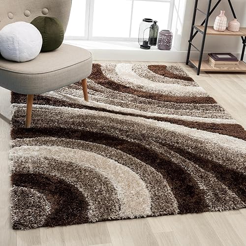 LUXE WEAVERS Lantanas Collection 7070 Brown 8x10 Modern Shag Geometric Area Rug