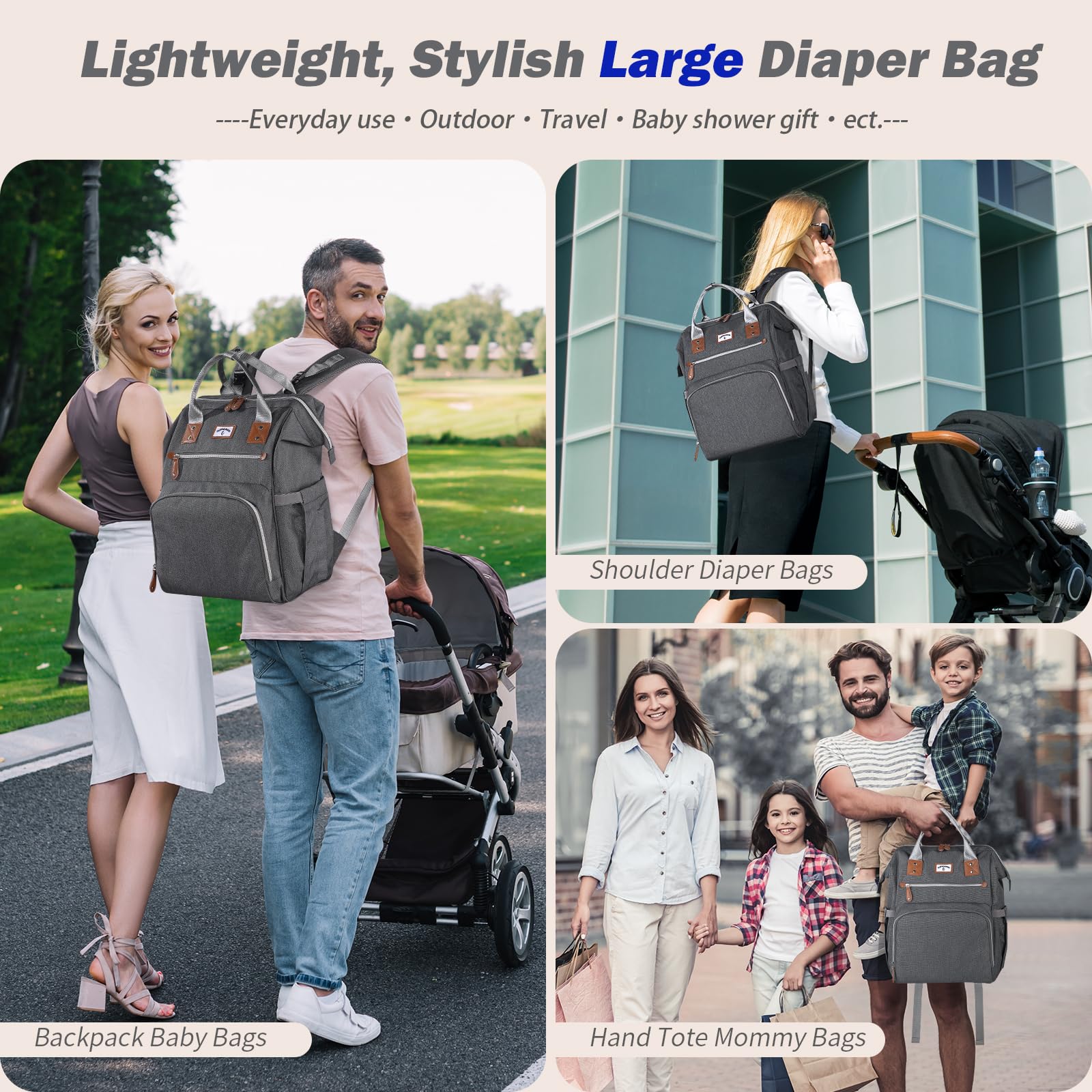 Zaino per pannolini: borsa grande per pannolini, borsa per pannolini per ragazzi e ragazze, zaino per pannolini da uomo, borsa a spalla per mamma da donna, borsa da viaggio per il fine
