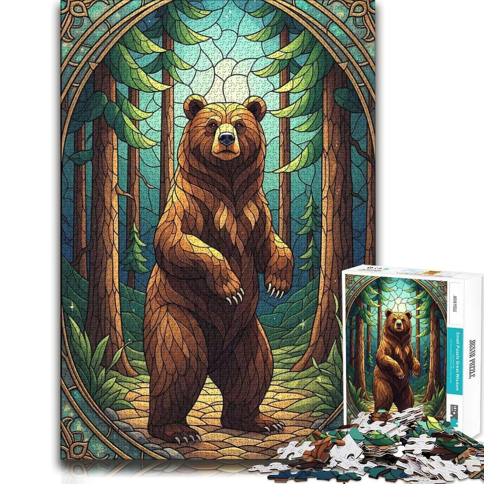 Paper Puzzle for Adults Stained Glass Bear in Forest 1000pcs (38x26cm)