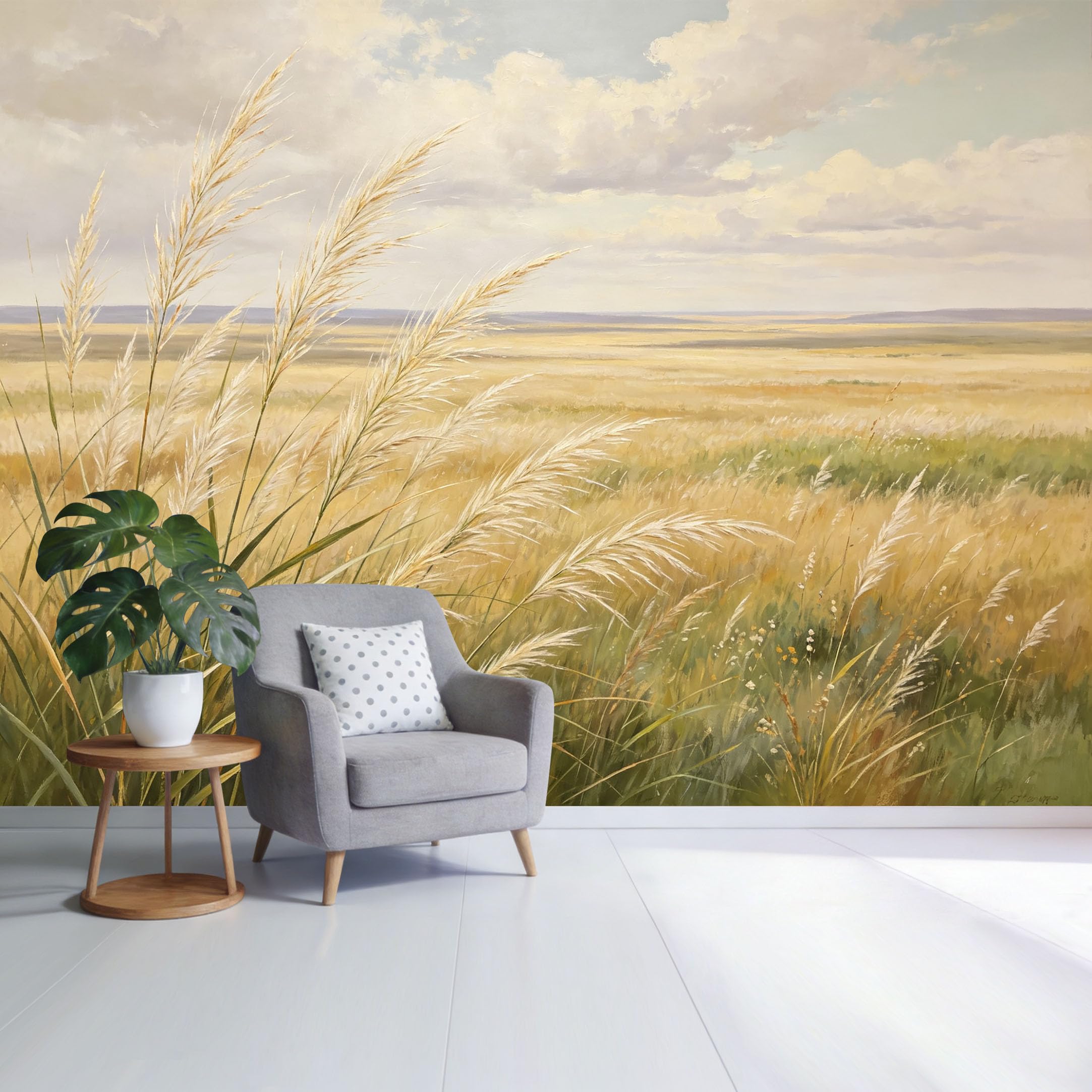 Custom Size Wall Mural Golden Wheat Field Landscape Pastel Sky Botanical Oil Painting Style SelfAdhesive Wall Fabric Removable Wallpaper for Home Office Decor