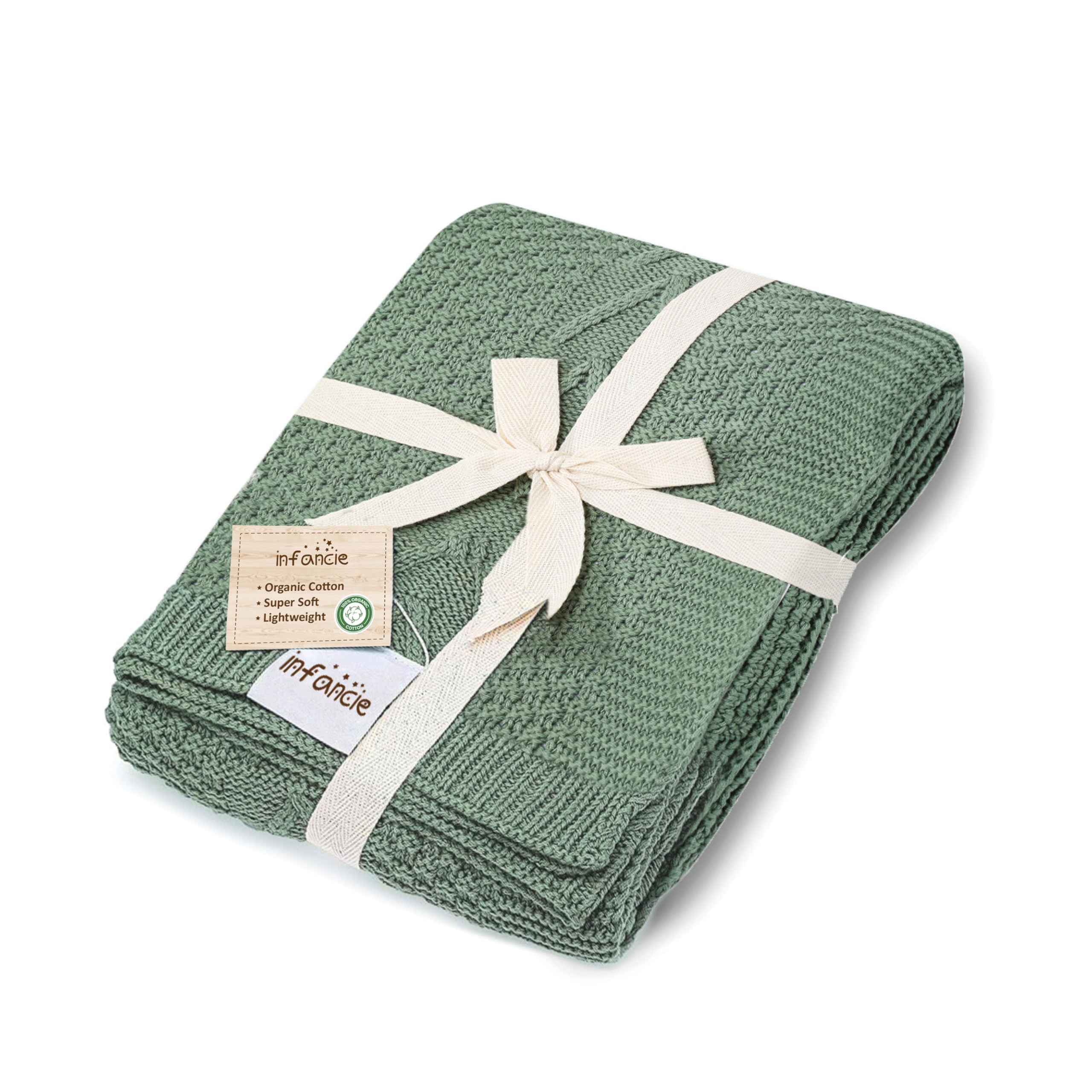 Sponsored Ad – Ultra-Soft Organic Cotton Knit Baby Blanket - Ideal Swaddle Blanket for Soothing Newborns, Breathable & Gentle, Perfect for Boys & Girls, 80 x 110 cm (Green)