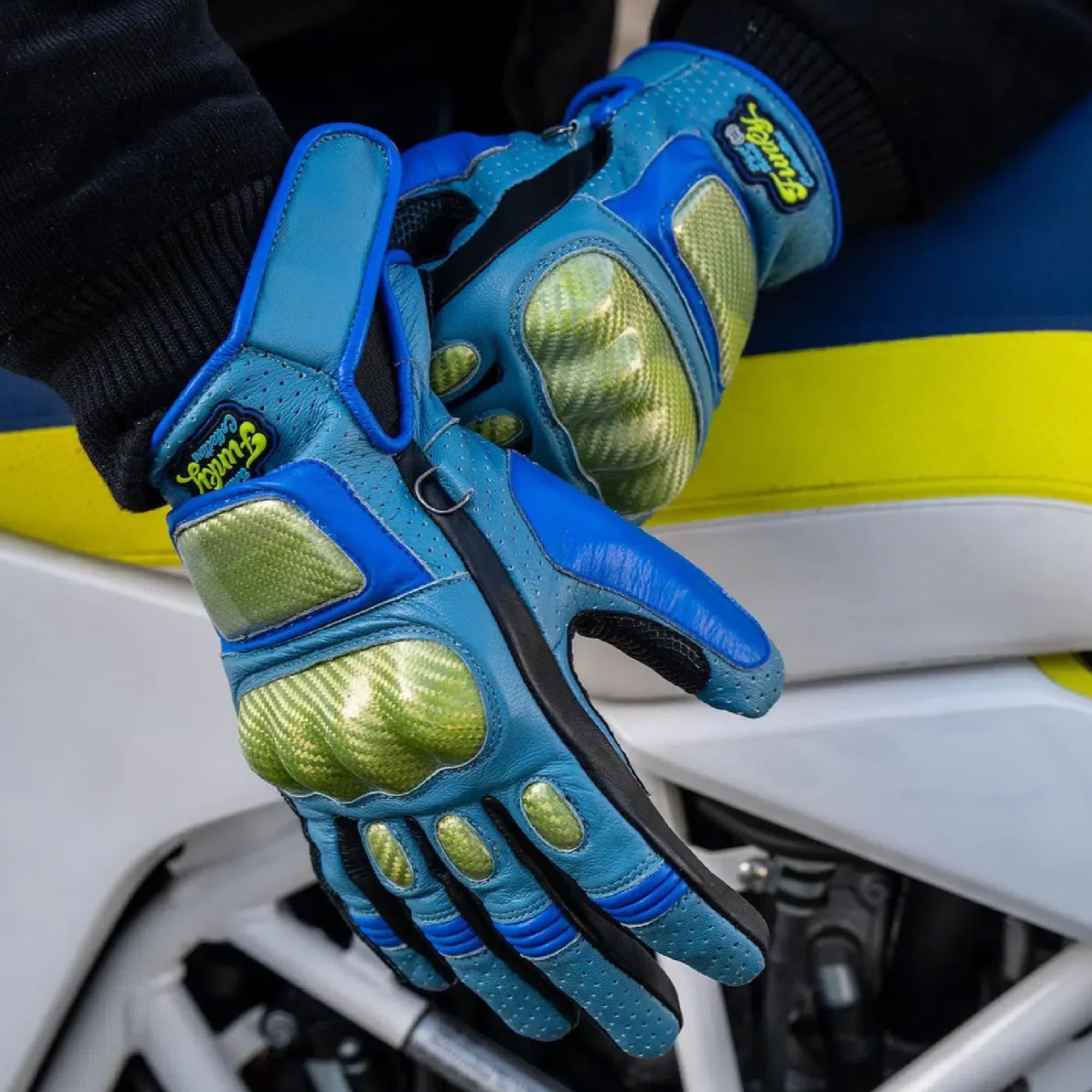 Motorradhandschuhe Funky Collection Leder - Motorradhandschuhe Herren aus Echtleder - Motorrad Handschuhe Herren - in vielen bunten Designs - Stylisch & Sicher