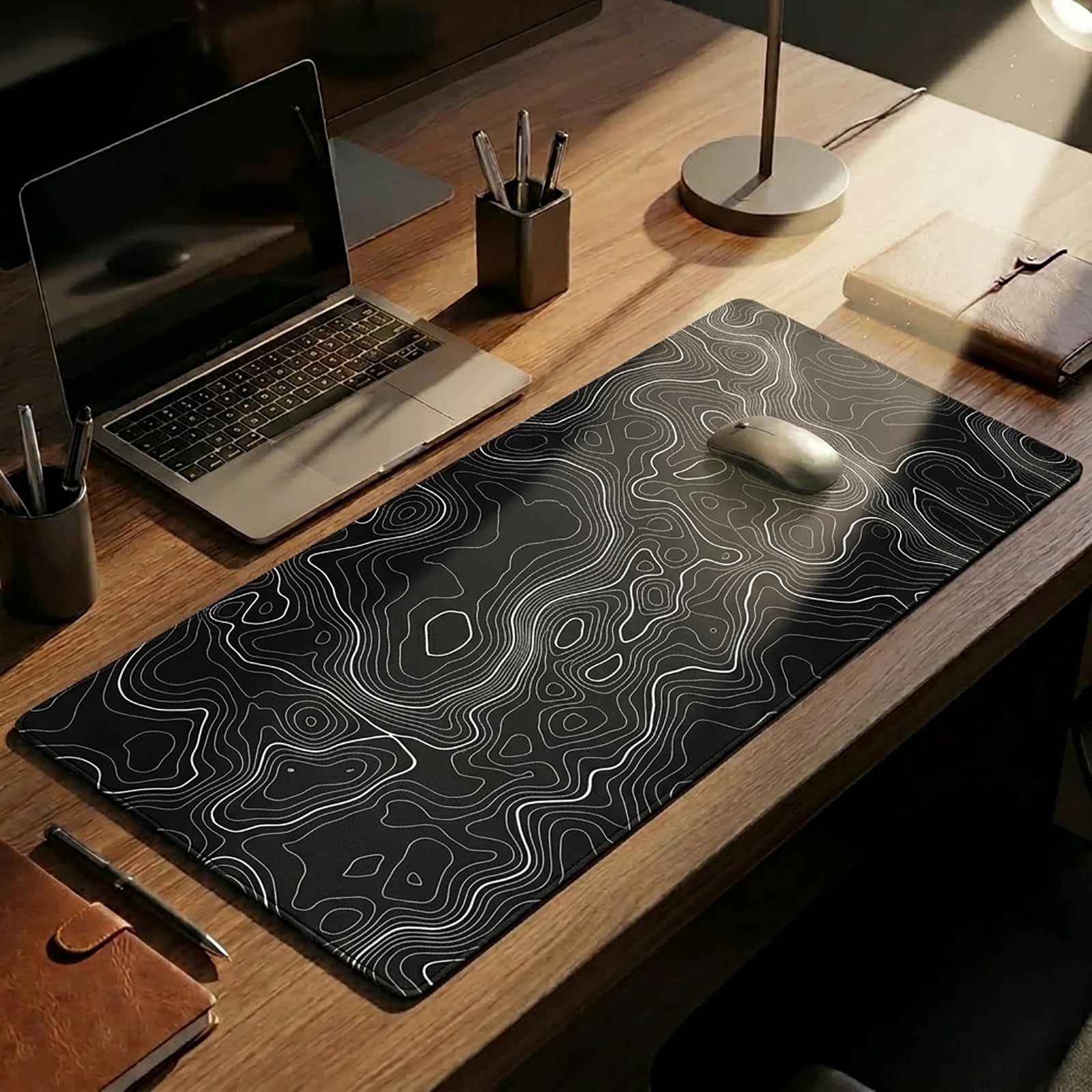 Large Mouse Pad Mat (29.5x16 in) Gaming Mouse Pad with Non-Slip Rubber Base,Background Topographic Map Lines Contour Geographic for Gaming Office Laptop Computer Men Women