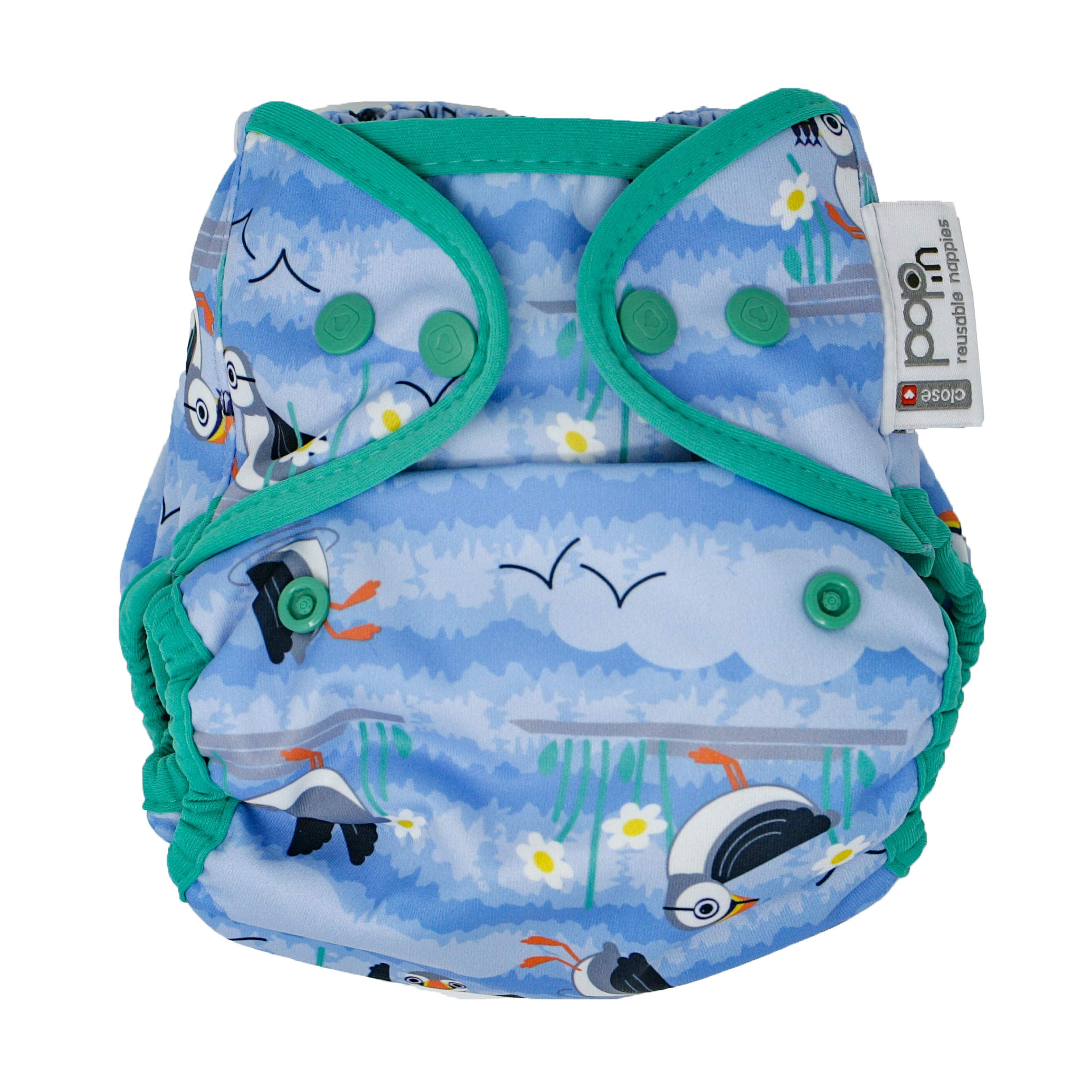 Close Parent - Eco-Friendly Waterproof Nappy Cover in Blue Puffin Adjustable Popper Design for Newborn to Toddler - Fits Flat & Fitted Nappies — image 1