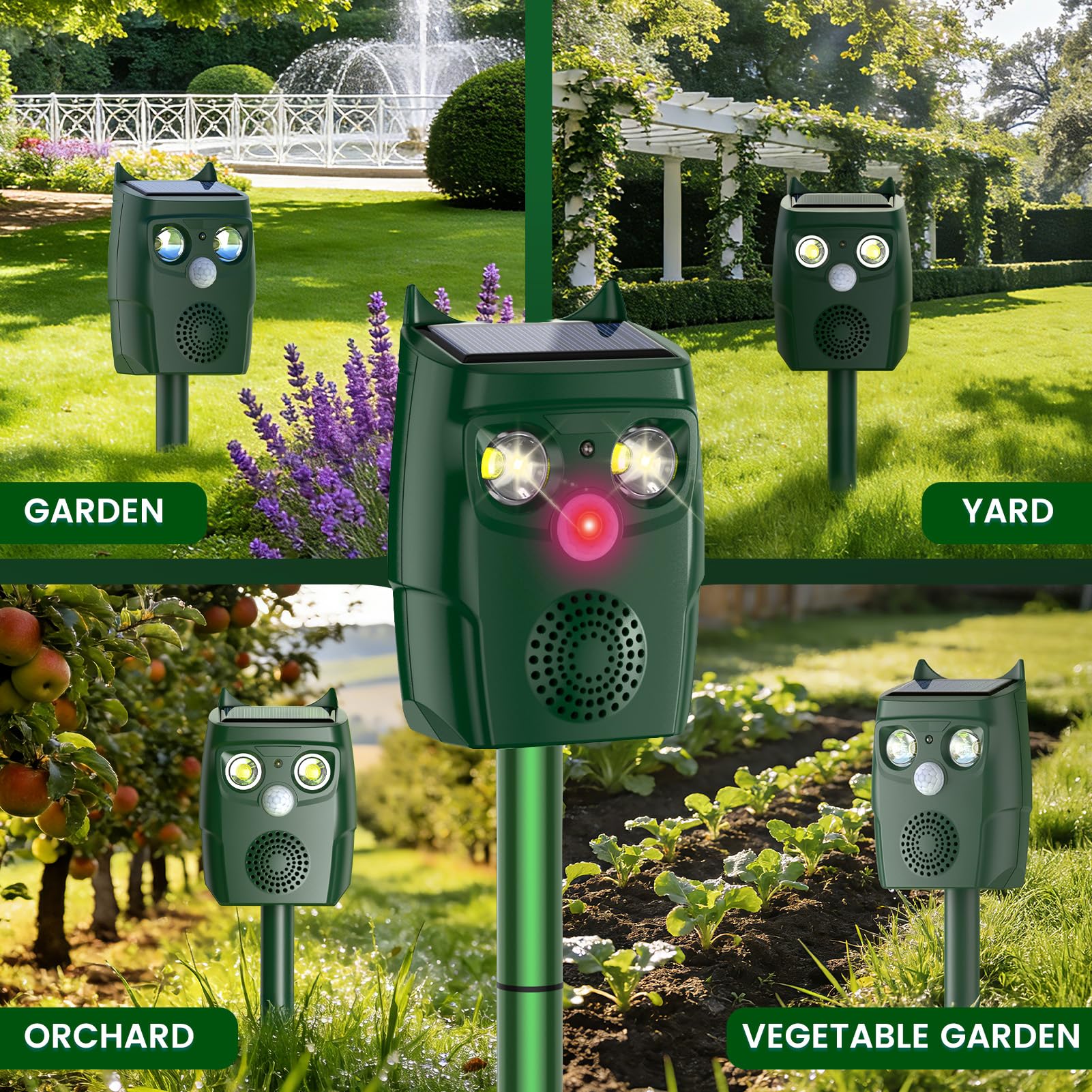Ultrasonic Animal Repellent Outdoor, Solar Power Cat Rodent Raccoon Repeller, Rabbit Snake Control Device with Motion Sensor and FIashing Light, Waterproof Outdoor Animal Repellent for Deer Squirrel — view 7