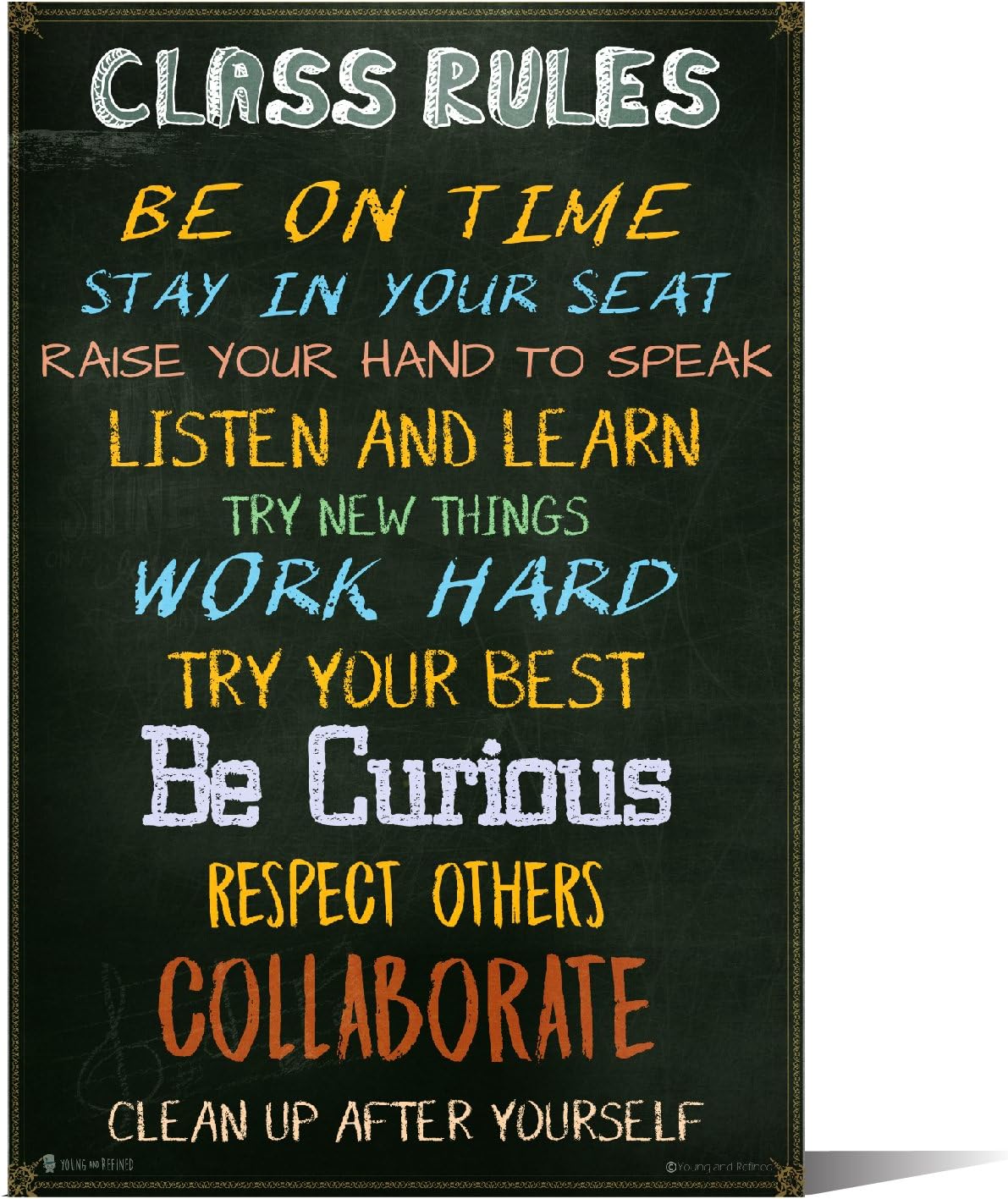 Classroom Rules sign chart LAMINATED by Teachers for students learning in school study hall (15x24)