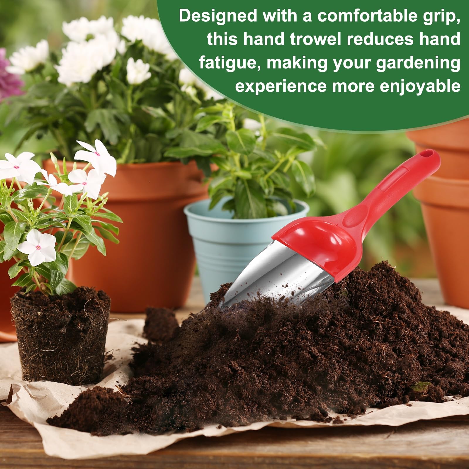 M METERXITY 2 Lot Pelle Jardin Truelle, Pelles à Main, 30cm/11.81 Pouce Acier Inoxydable Outils Jardinage pour Creuser/Repiquer/Ameublir Le Sol/Planter, Manche Ergonomique [Rouge]