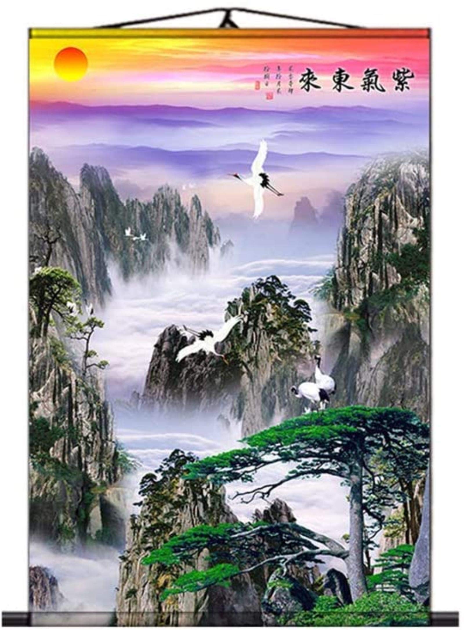 Vrfvsdasaas One Color Chinese Wall Art, Prints Canvas Scroll Paintings Style Chinese Landscape Painting Green Hills