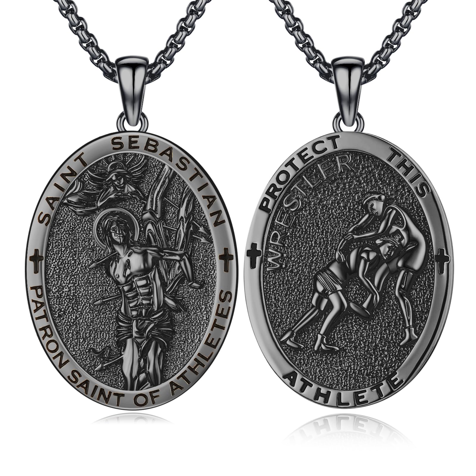 Silver/14K Gold Patron Saint Medal Amulet Necklace for Men Women