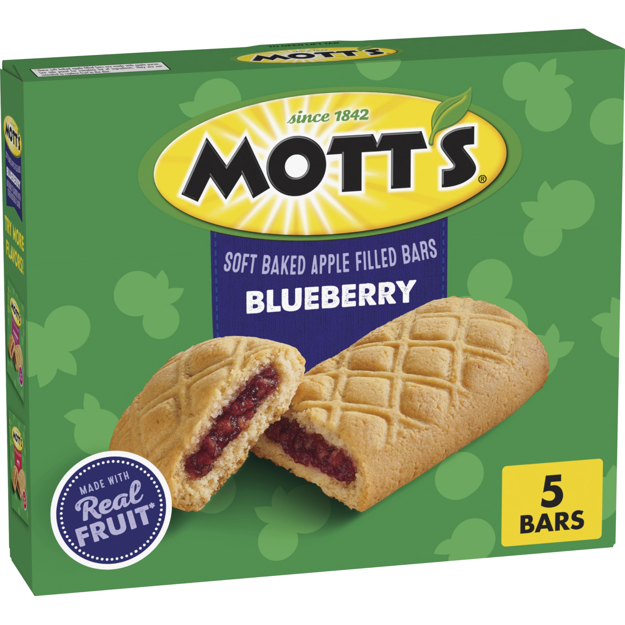 Motts Soft Baked Apple Filled Bars Blueberry Flavor Snacks Made with Real Fruit 5 Ct 6 55 oz