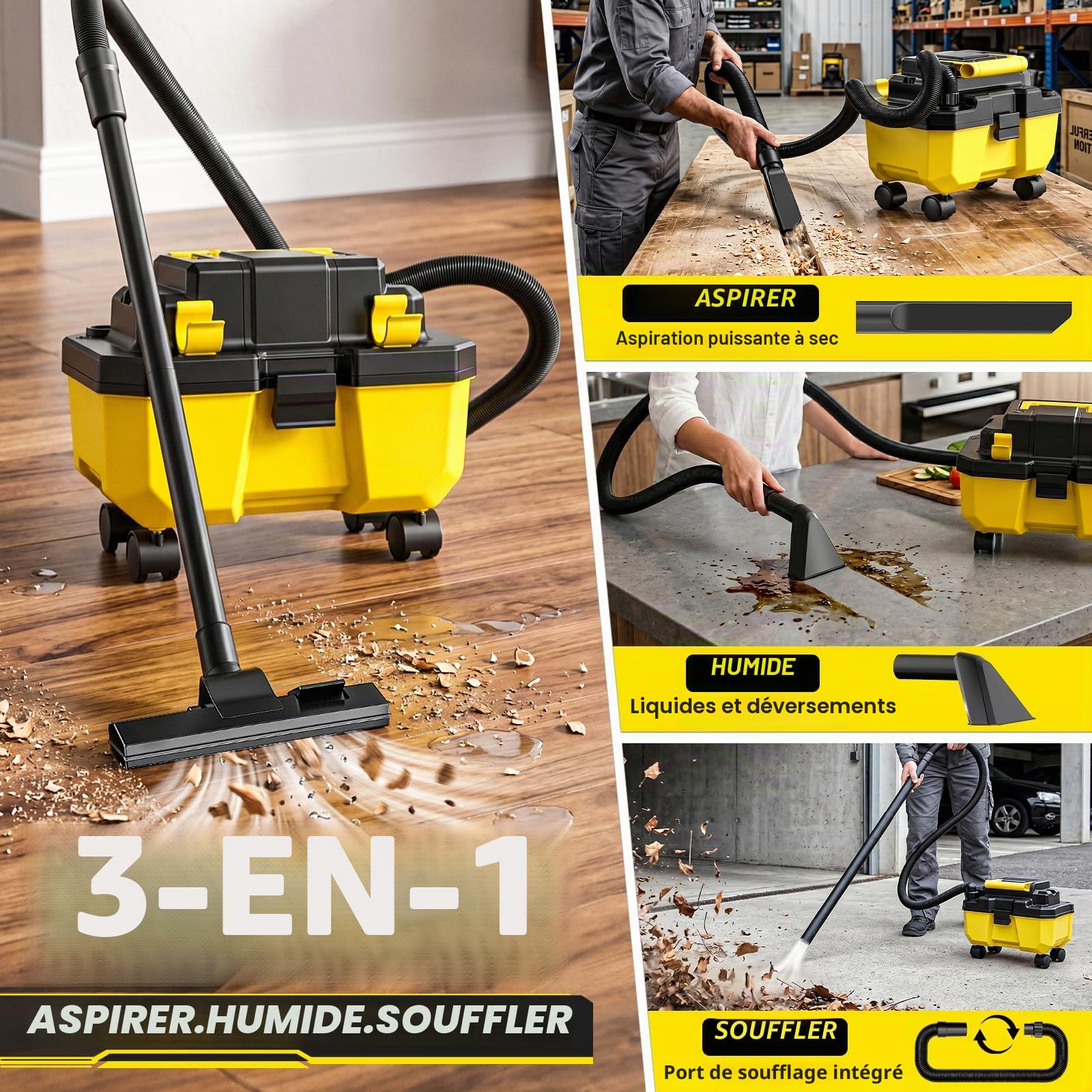Gisam Aspirateur Humide Et Sec sans Fil, Moteur sans Balais 3000 W