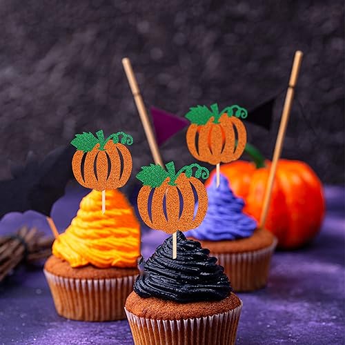 Miniatura 7 de 24 piezas de adornos para cupcakes de calabaza con purpurina con temática de otoño para Acción de Gracias, Halloween, baby shower, fiesta de