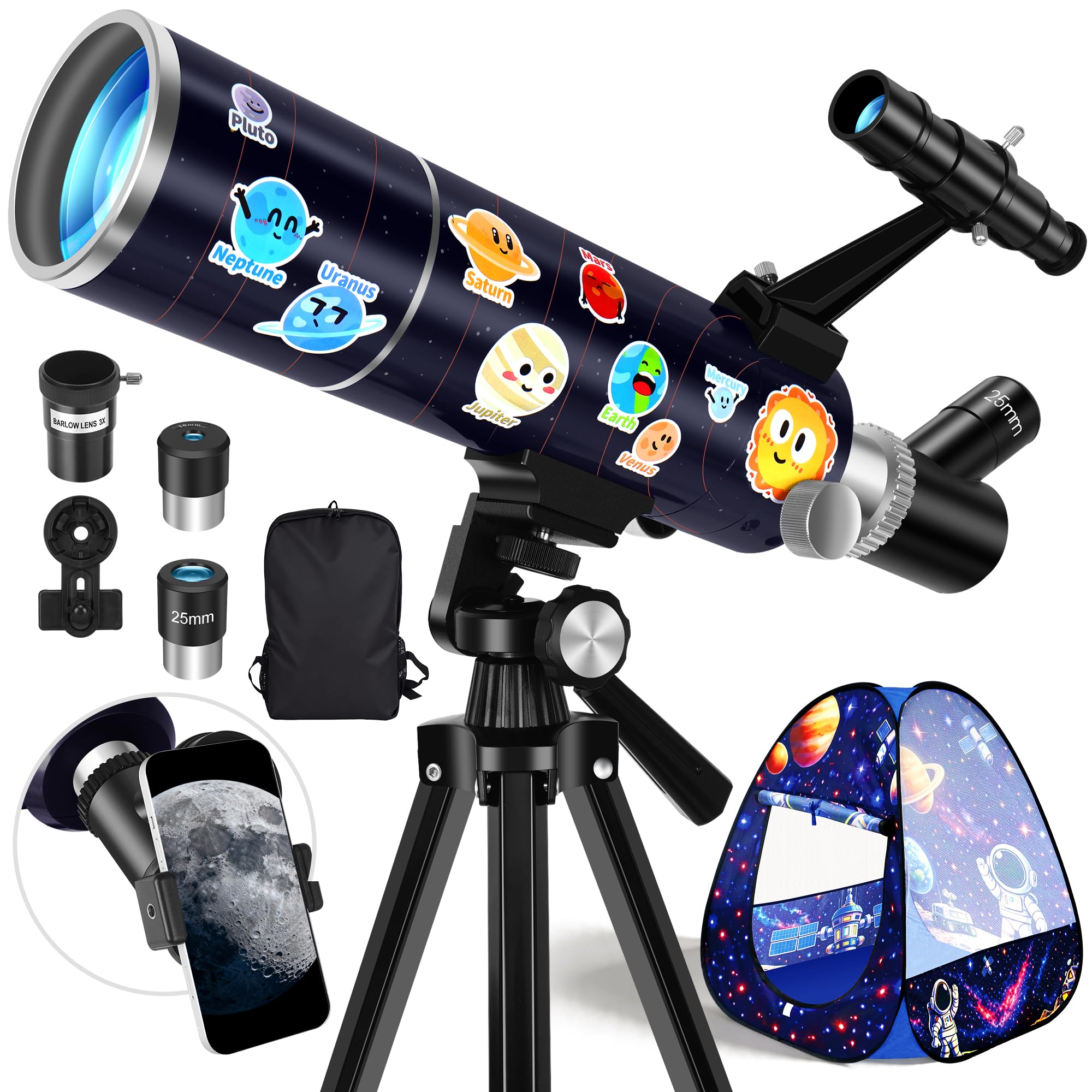 FEICOSKY 80mm Portable Telescope Kit for Adults & Kids with Pop-Up Tent | 500mm Refractor…