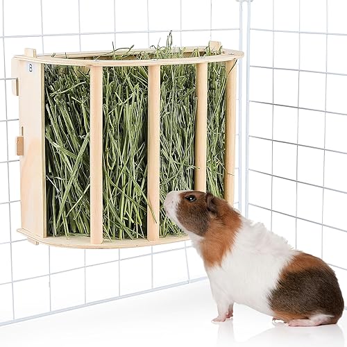 Guinea Pig Hay Feeder Wooden Rabbit Hay Feeder Big Volume Bunny Hay Holder Hanging Hay Rack with Instructions Guinea Pig Cages Accessories for Chinchilla and Ferret, Rabbit Cage Accessories