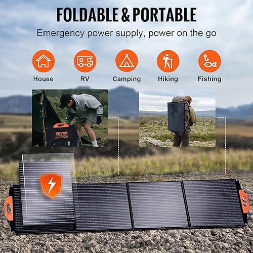 Miniatura 3 de VEVOR Panel solar monocristalino portátil, cargador solar monocristalino plegable de 200 W, panel solar de 23% de eficiencia con salida MC4,