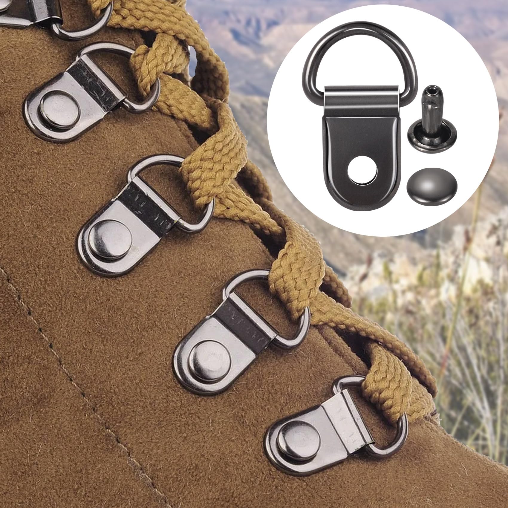 HINZIC 30 Sets Shoe Boot Lace Hooks Silver Black Gold Alloy Buckle Replacement Fitting with Rivets