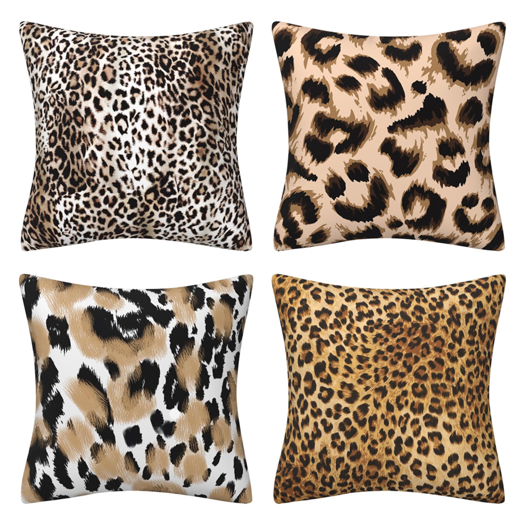 Umimiss Leopard Print Cushion Covers - 45 X 45CM Leopard Print Covers Set of 4, Soft Animal Soft Faux Fur Zebra Pillow Cover, Cute Pillow Cover for Children’s Rooms Sofa Car Cushions Bedroom