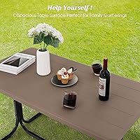 Vista 8 de GYMAX Mesa de pícnic, banco de picnic fácil de montar con mesa de grano de madera para todo tipo de clima y marco de metal, mesas de picnic