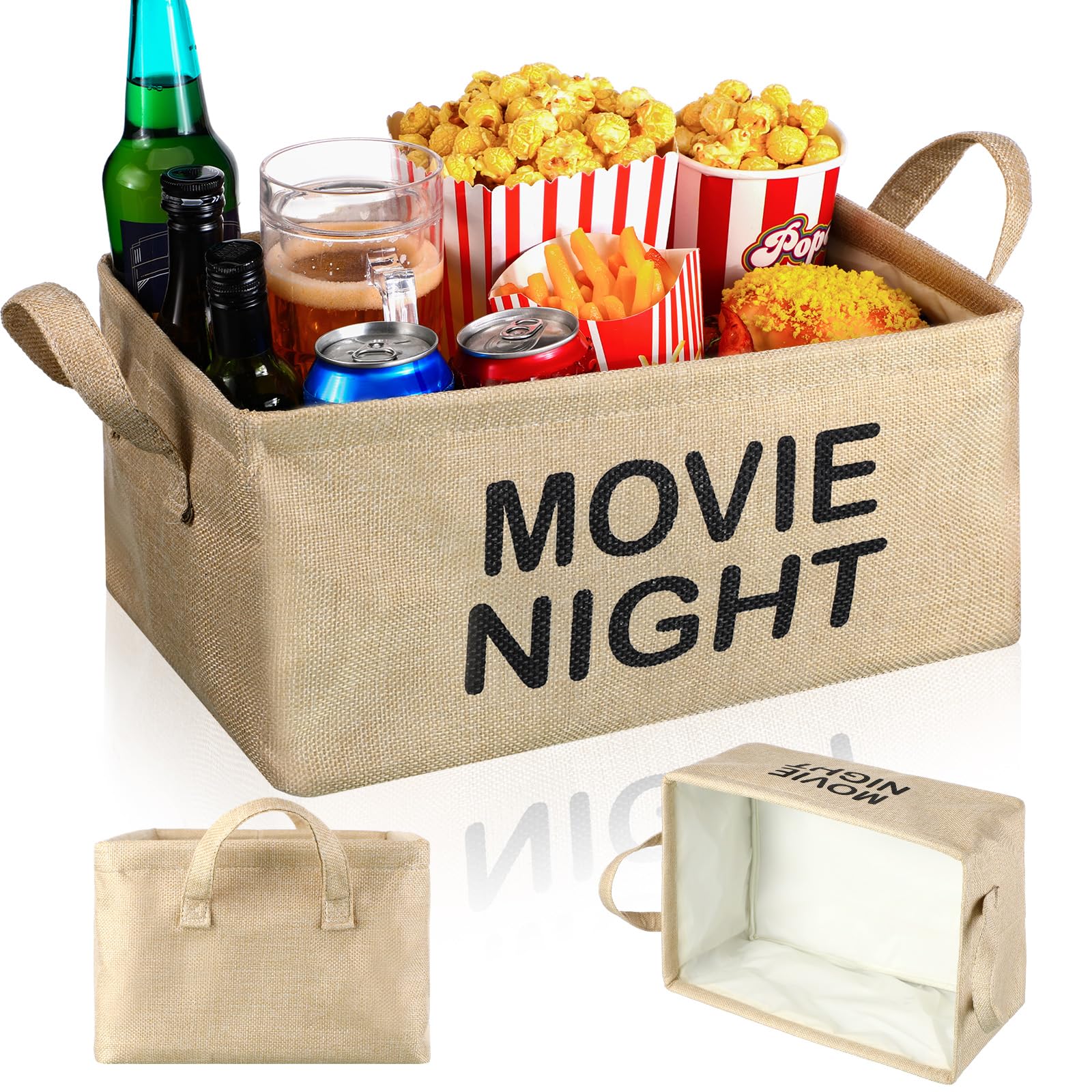 Movie Night Gift Basket with Handles Movie Night Supplies Snack Trays
