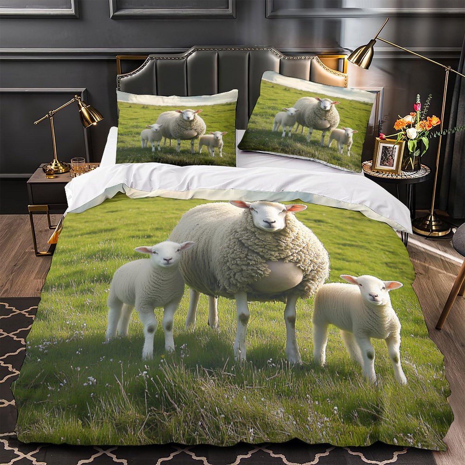 Voxytmlwg Boys Xzg9rml9oml8 3D Print 3-Piece Bedding Set Home Decor Zipper Super Soft Sheep Family Duvet Cover Hypoallergenic Wrinkle-Resistant For Children,Teenagers, Rural Pastoral Comforter Cover Double（200X200cm）