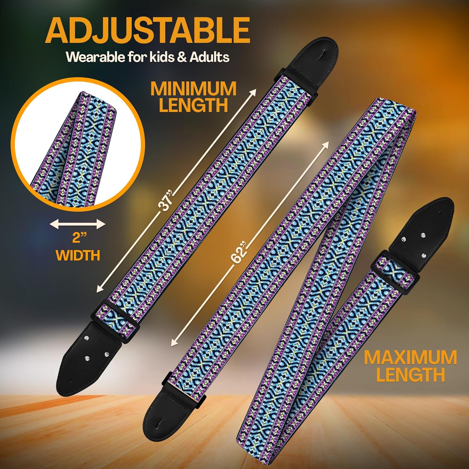Personalized Guitar Strap Colors Weave Embroidery including - 2 Picks + Locks + Secure Button. Add Your Text and We Make It Especially For You . Get Your Own Custom Guitar Strap, No Shipping Cost!