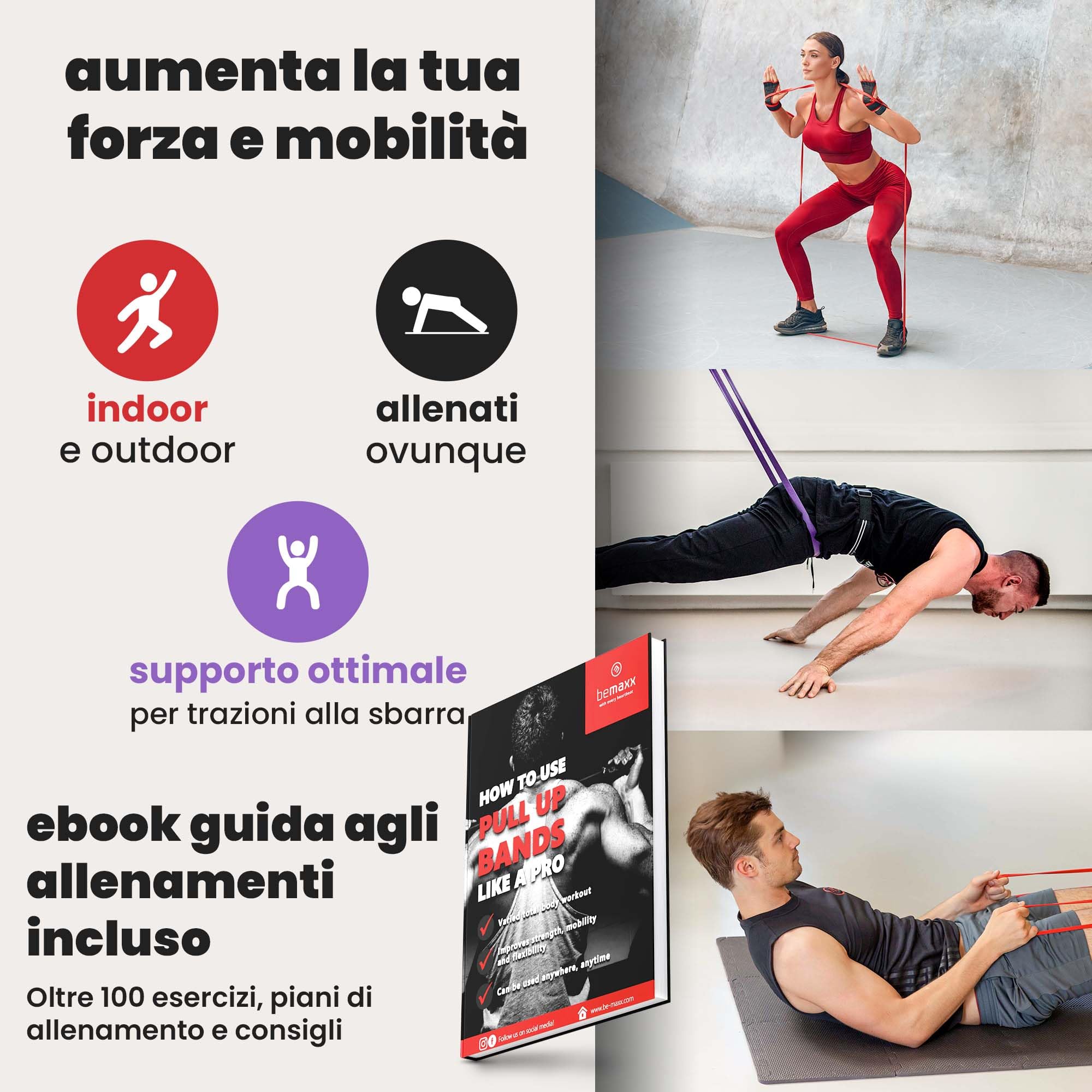 Banda Elastica di Resistenza + Programma di Allenamento - Fasce Elastiche Aiuto per Pull-Up | per Allenamento, Allungamento, Ginnastica | Palestra, Yoga, Pilates | Versatili, Duraturi, Resistenti