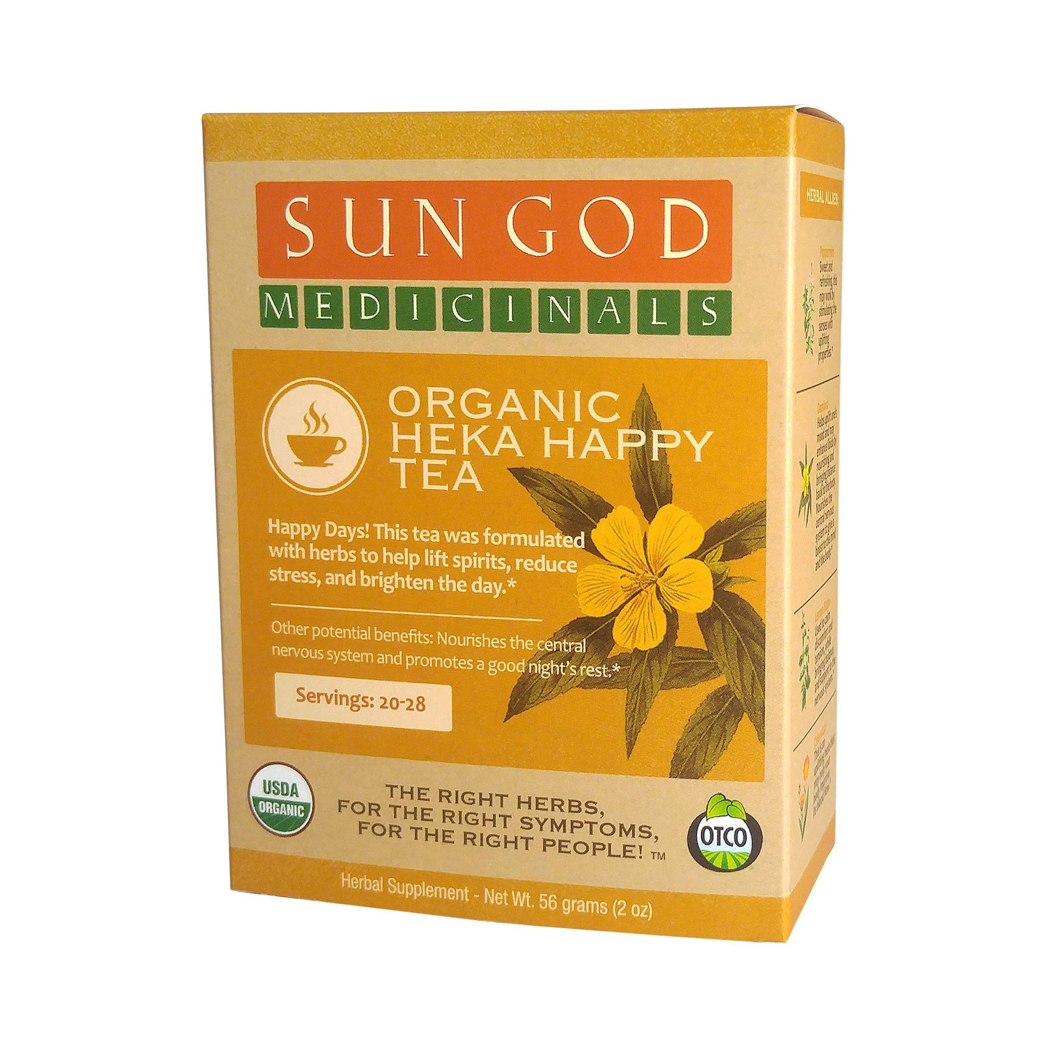 Sun God Medicinals Organic Loose Leaf Herbal Tea for Emotional Well Being-Heka Happy Tea-2 oz (20-24 servings) Caffeine Free, Brew Hot Tea or Iced Tea