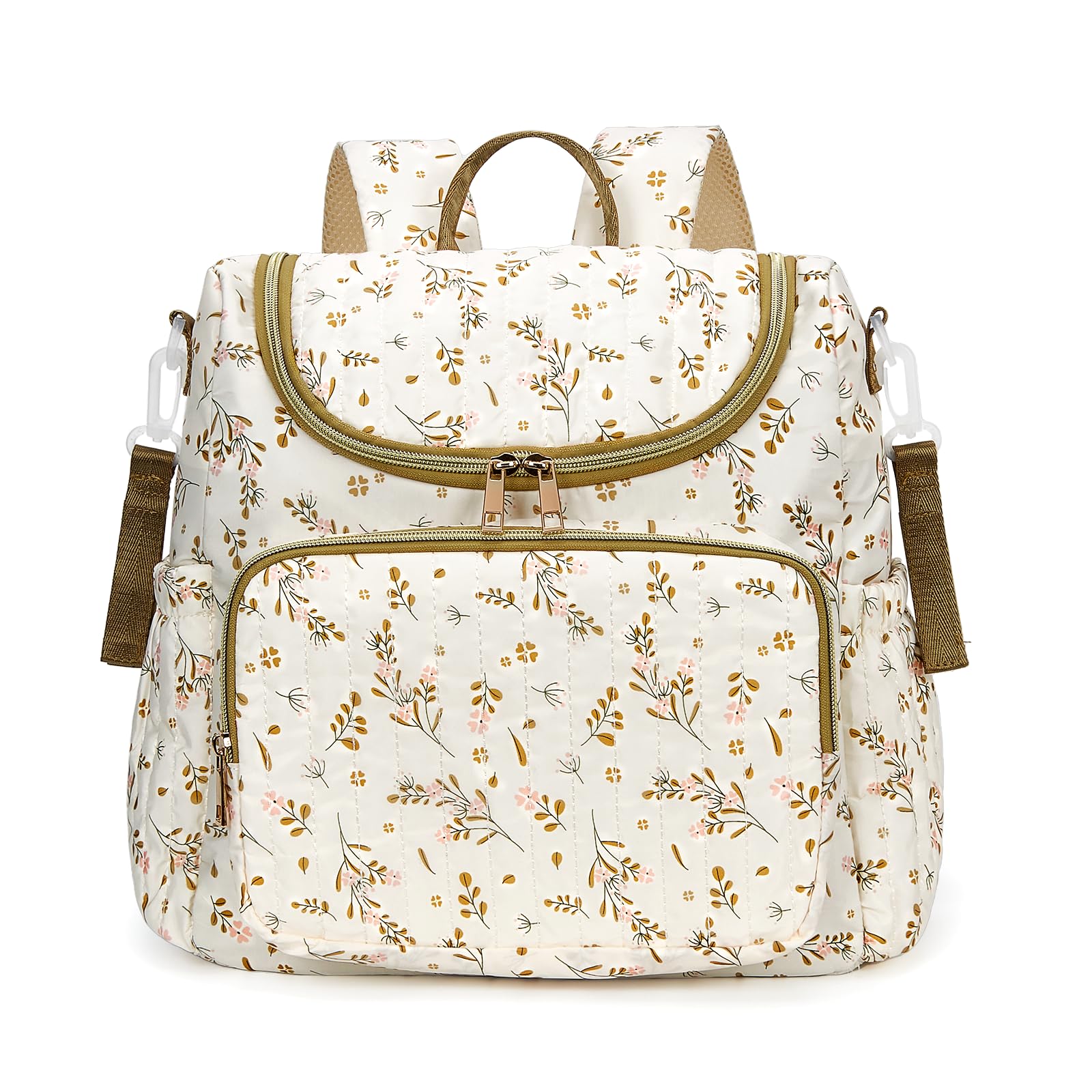 Wickeltasche mit Blumenmuster, Baumwolle, gesteppt, für Mütter, Baby-Reiserucksack mit Kinderwagengurt, braun, S, Casual