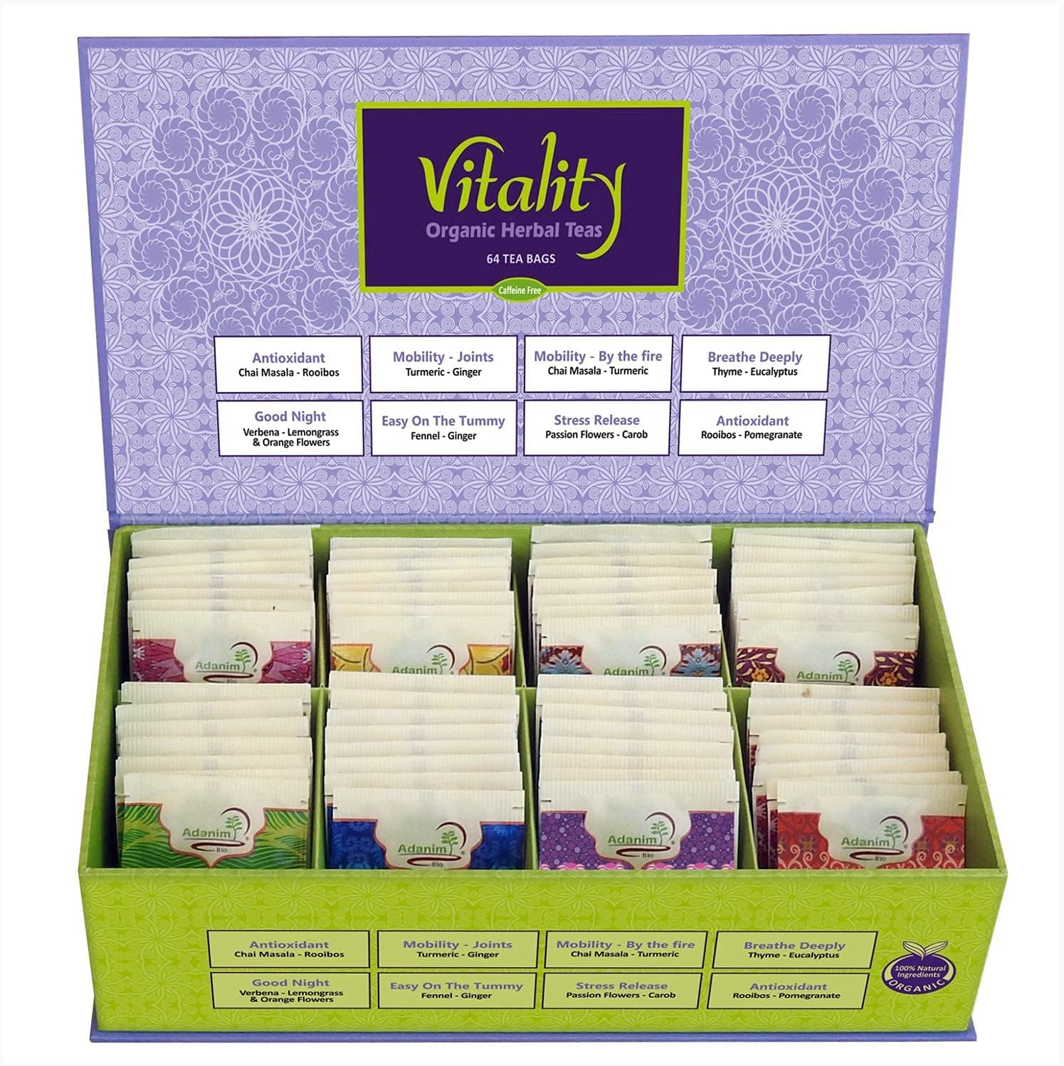 Adanim Vitality Herbal Tea Sampler (8 Flavors Assorted Tea Gift Set) 64