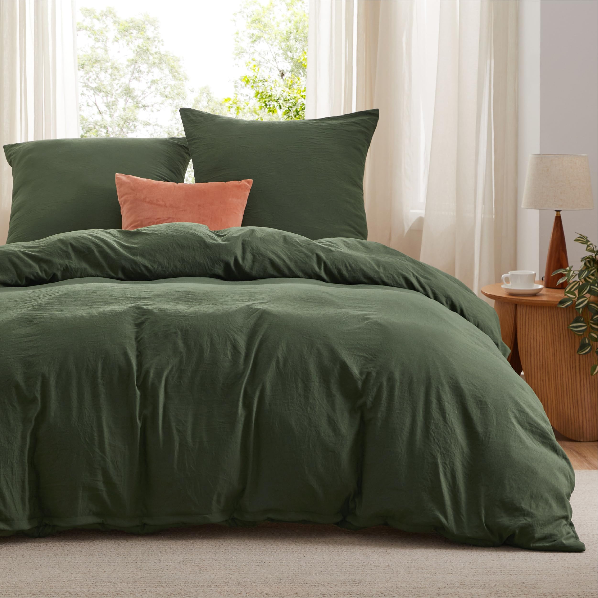 BEDSURE Bettwäsche 155x220 3teilig Bettwäsche-Set - Weiche Baumwollähnlich 1 Bettbezug 155x220 cm und 2 Kissenbezüge 80x80 cm，ÖKO-TEX Vorgewaschene Deckenbezug Bedding, Olivgrün mit Reißverschluss