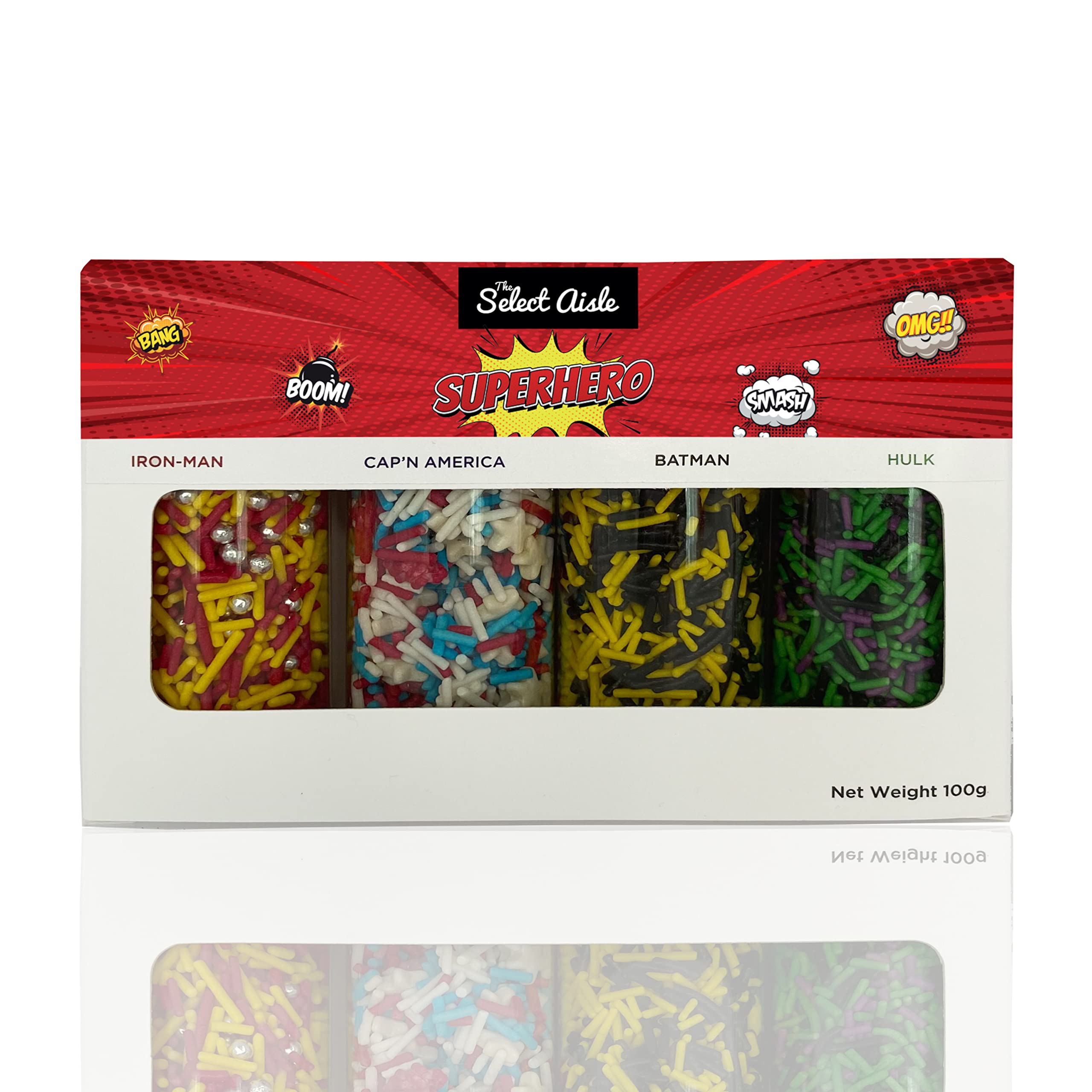 The Select Aisle Super Hero Sprinkles – 100g [Cake Decorations Kit/ Bundle | Combination Sprinkles| Cake Toppers| Multicolor Sprinkles/ Vermicelli/ Strands| Hulk/ Iron-man/ Batman / Captain America / Avengers Rainbow Sprinkles |Baking Decor ] (B0B5FH5YGJ) Amazon Price History, Amazon Price Tracker