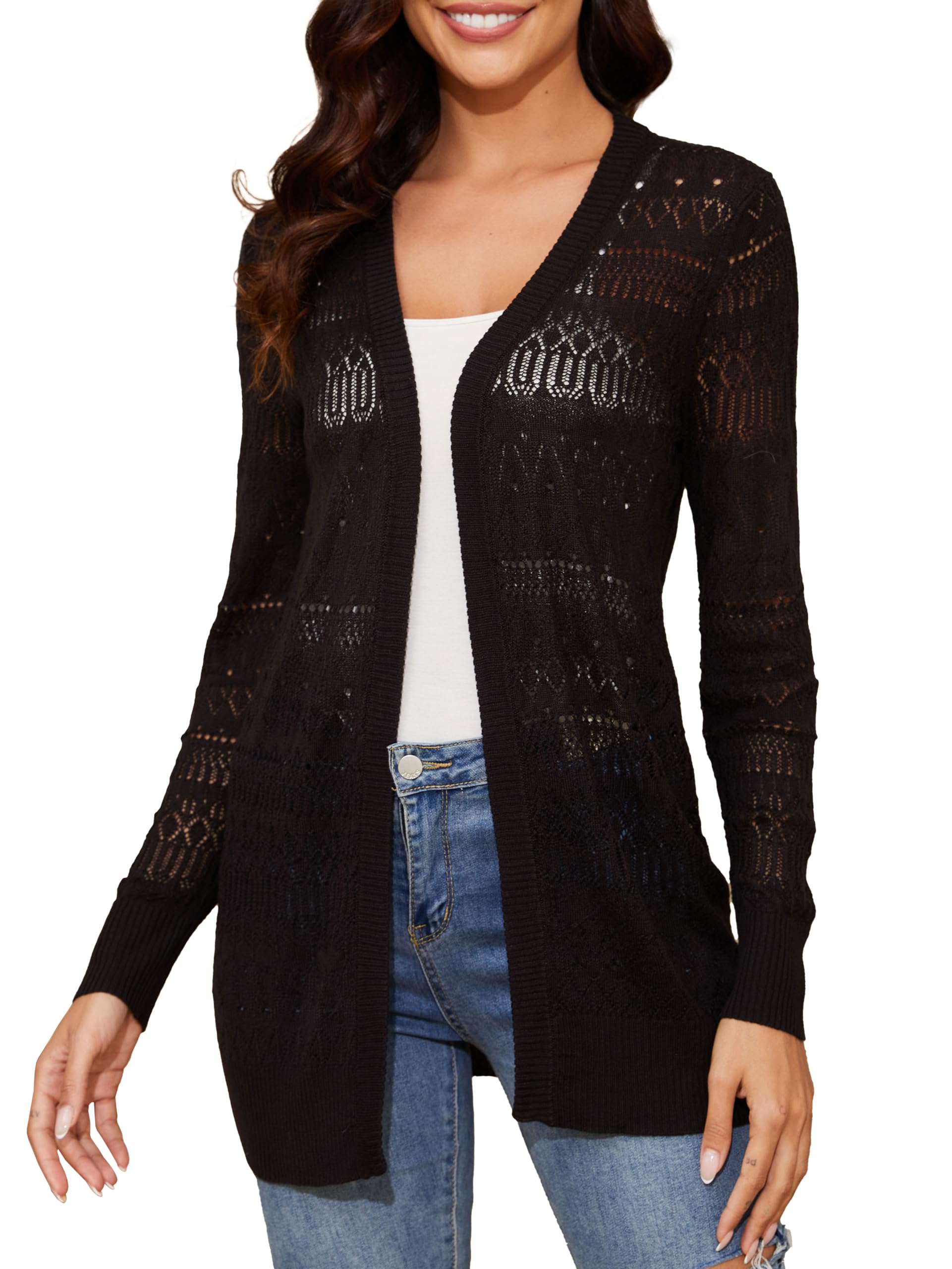 Spicy Sandia Crochet Long Summer Cardigan for Women Lightweight