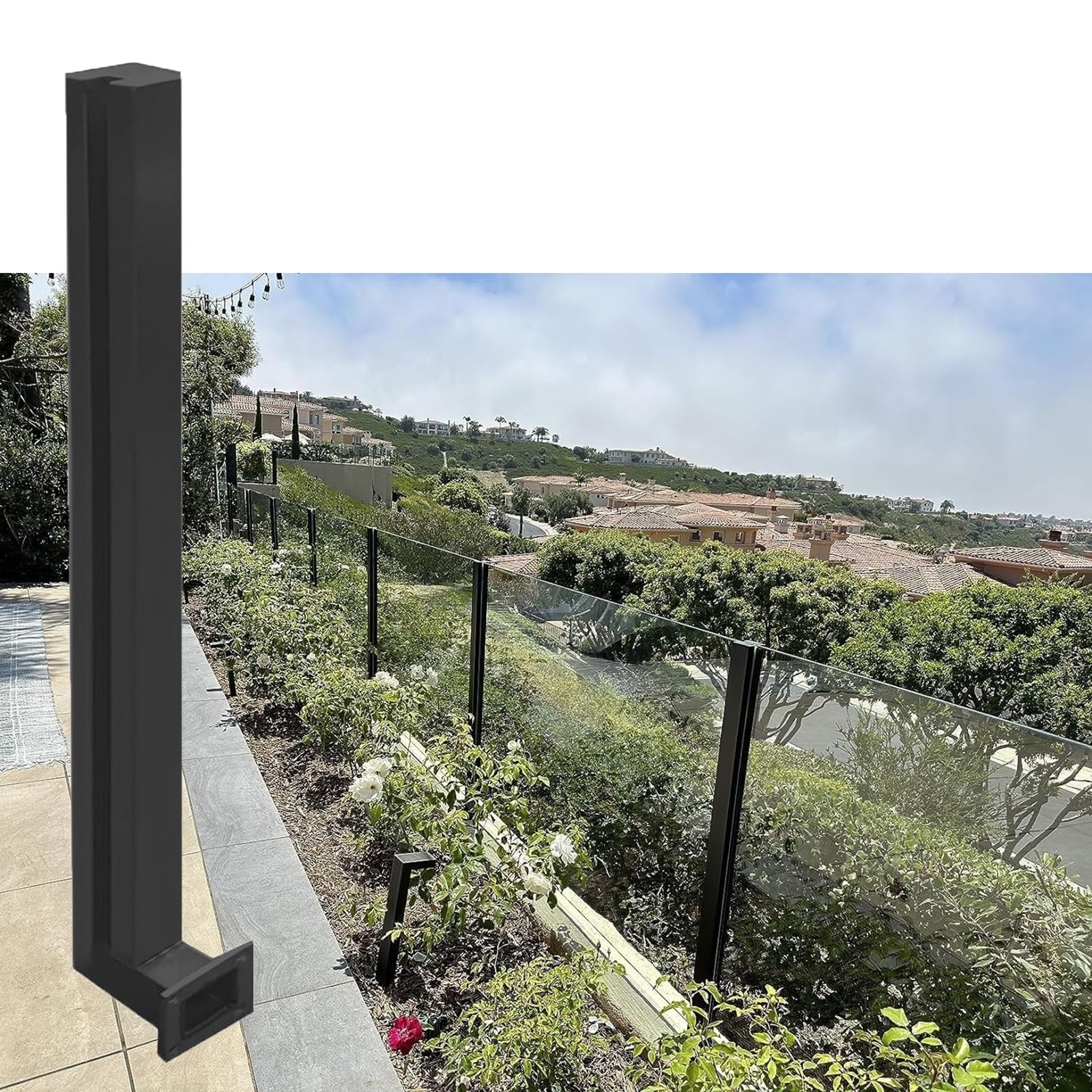 WDJBPSH Black Deck Glass Panel Fencing Railing Post, Wall Mount Balcony Railing System with Complete Installation Kit, Custom Height Guardrail Pillar(Black- Right end post,H-37in/94cm)