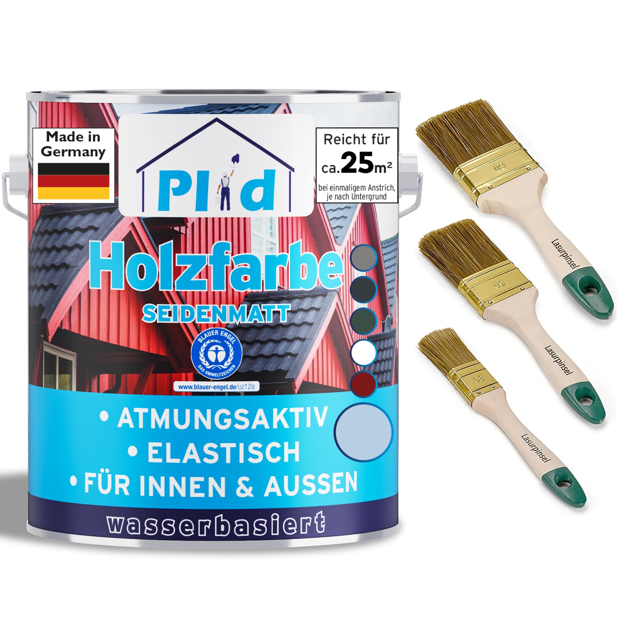 Plid Holzfarbe Taubenblau – Innen & Außen Wetterschutzfarbe (2,5 l Set)